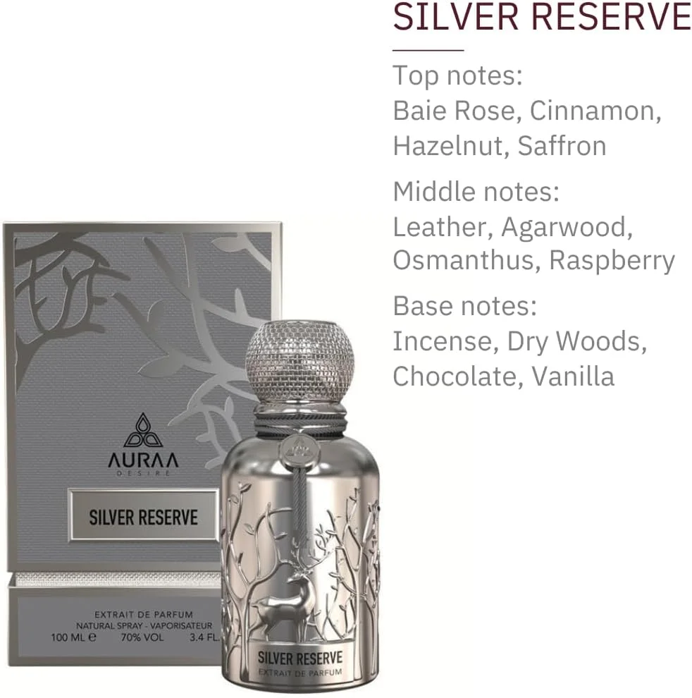 عطر زنانه و مردانه Auraa Desire Silver Reserve Extrait De Parfum (۱۰۰ میلی لیتر) عطر زنانه و مردانه Auraa Desire Silver Reserve Extrait De Parfum (۱۰۰ میلی لیتر)