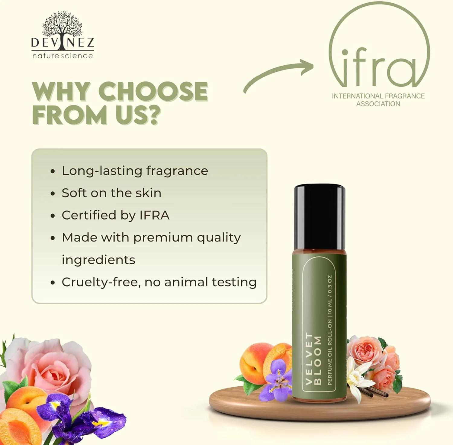 عطر رولی ولوت بلوم دِوینِز - رایحه هلو، رز و عنبر برای بانوان - بدون الکل و ماندگاری طولانی (دارای گواهی IFRA) 10 میلی لیتر عطر رولی ولوت بلوم دِوینِز - رایحه هلو، رز و عنبر برای بانوان - بدون الکل و ماندگاری طولانی (دارای گواهی IFRA) 10 میلی لیتر