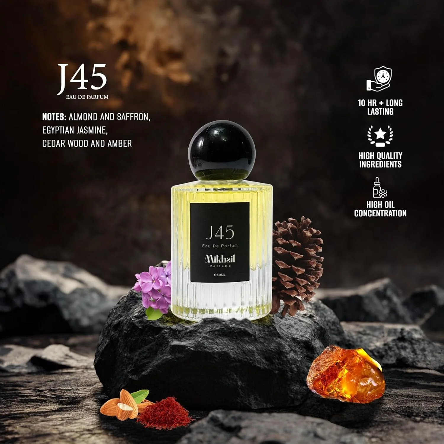 عطر унисекс J45 by Mikhail با رایحه گل های شرقی - ادو پرفیوم ماندگار برای مردان و زنان - عطر لوکس و قوی با زعفران، یاس، مشک و عنبر - رایحه ممتاز برای استفاده روزانه و شبانه - 50 میلی لیتر عطر унисекс J45 by Mikhail با رایحه گل های شرقی - ادو پرفیوم ماندگار برای مردان و زنان - عطر لوکس و قوی با زعفران، یاس، مشک و عنبر - رایحه ممتاز برای استفاده روزانه و شبانه - 50 میلی لیتر