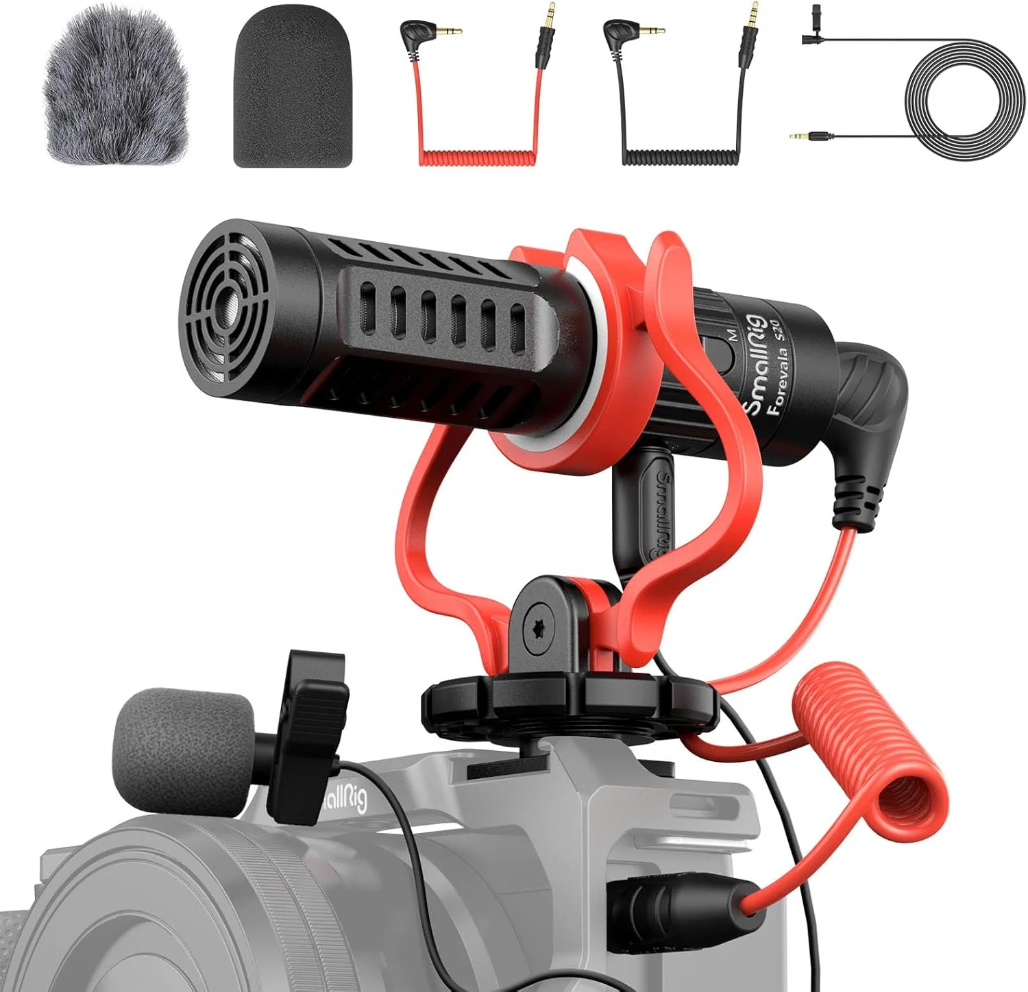 میکروفون شات گان SmallRig با پایه ضد لرزش، میکروفون جمع و جور داخل دوربین، میکروفون دوگانه با محافظ باد، برای دوربین های DSLR و فیلمبرداری، برای آیفون، برای تلفن های هوشمند