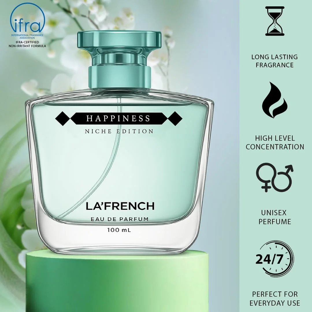 عطر لا فرنچ هپینس مردانه و زنانه 100 میلی لیتر | ادو پرفیوم اینتنس | عطر یونیسکس | عطر لوکس ماندگار با کیفیت عالی | هدیه ای ایده آل برای مردان و زنان