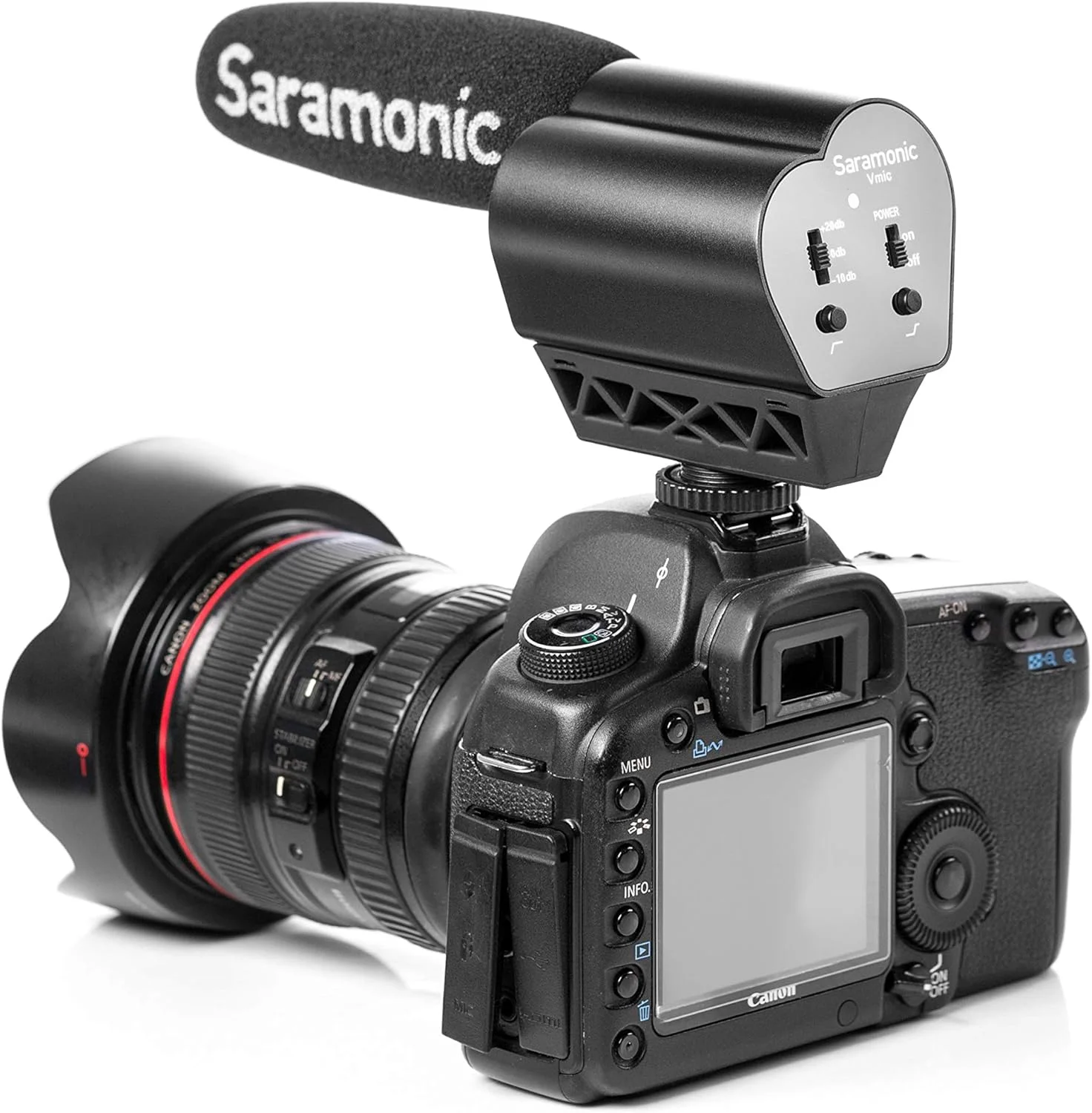 میکروفون شات گان سوپر کاردیوئید کاندنسر فیلمبرداری Saramonic Vmic برای دوربین های DSLR، مشکی میکروفون شات گان سوپر کاردیوئید کاندنسر فیلمبرداری Saramonic Vmic برای دوربین های DSLR، مشکی