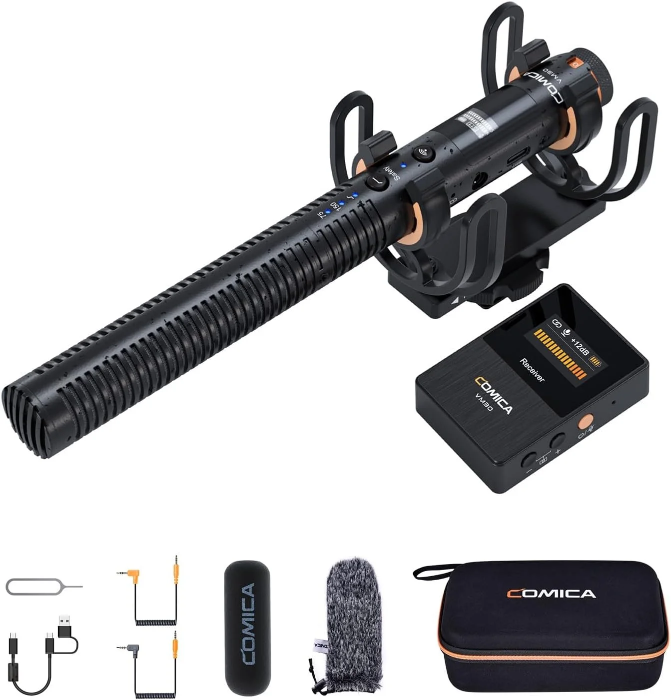 میکروفون شاتگان بی سیم Comica VM30 برای دوربین - سوپر کاردیوئید 3.5 میلی متری/USB-C خروجی آنالوگ/دیجیتال میکروفون ویدئویی برای DSLR، دوربین فیلمبرداری، PC و تلفن های هوشمند اندروید - ایده آل برای یوتیوب، پادکست، مصاحبه