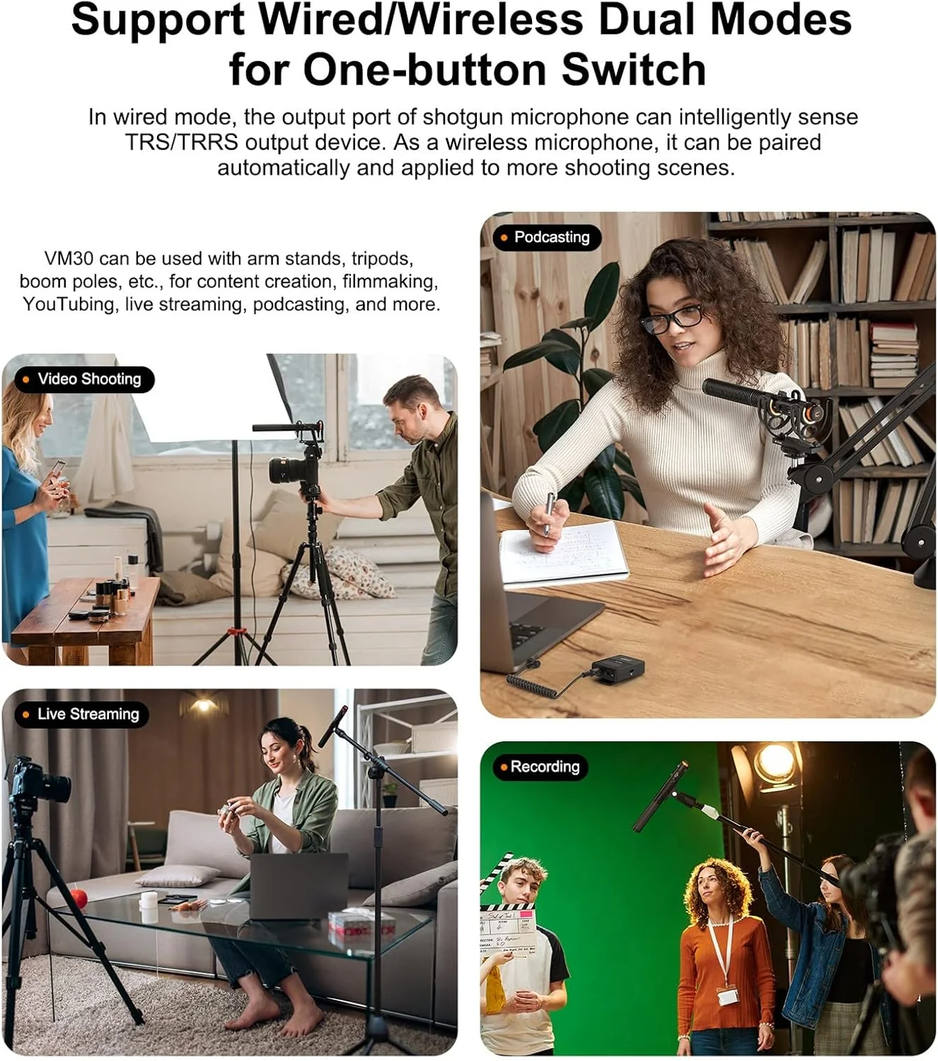 میکروفون کندانسور سوپر کاردیوئید بیسیم COMICA CVM-VM30 2.4G برای دوربین، تلفن هوشمند و رایانه شخصی با 75/150 هرتز، میکروفون ویدیویی جهانی سوپر کاردیوئید برای فیلمسازان و ولاگرها میکروفون کندانسور سوپر کاردیوئید بیسیم COMICA CVM-VM30 2.4G برای دوربین، تلفن هوشمند و رایانه شخصی با 75/150 هرتز، میکروفون ویدیویی جهانی سوپر کاردیوئید برای فیلمسازان و ولاگرها