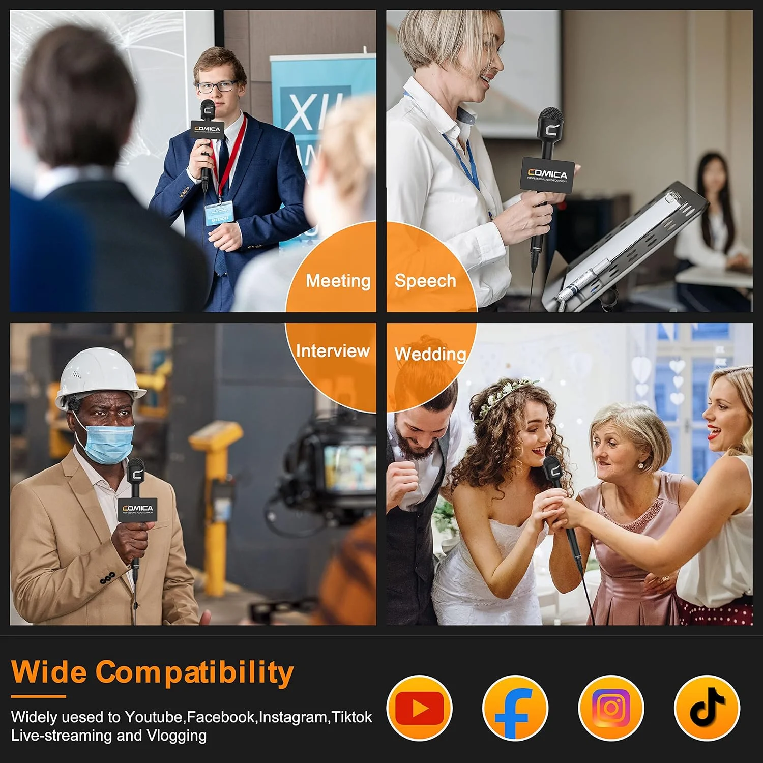 میکروفون دستی مصاحبه COMICA HRM-C، میکروفون دینامیک همه جهته با کابل XLR، میکروفون وکال برای ضبط، سخنرانی، استیج، ارائه، کنفرانس - ایده آل برای دوربین های فیلمبرداری، دوربین های DSLR