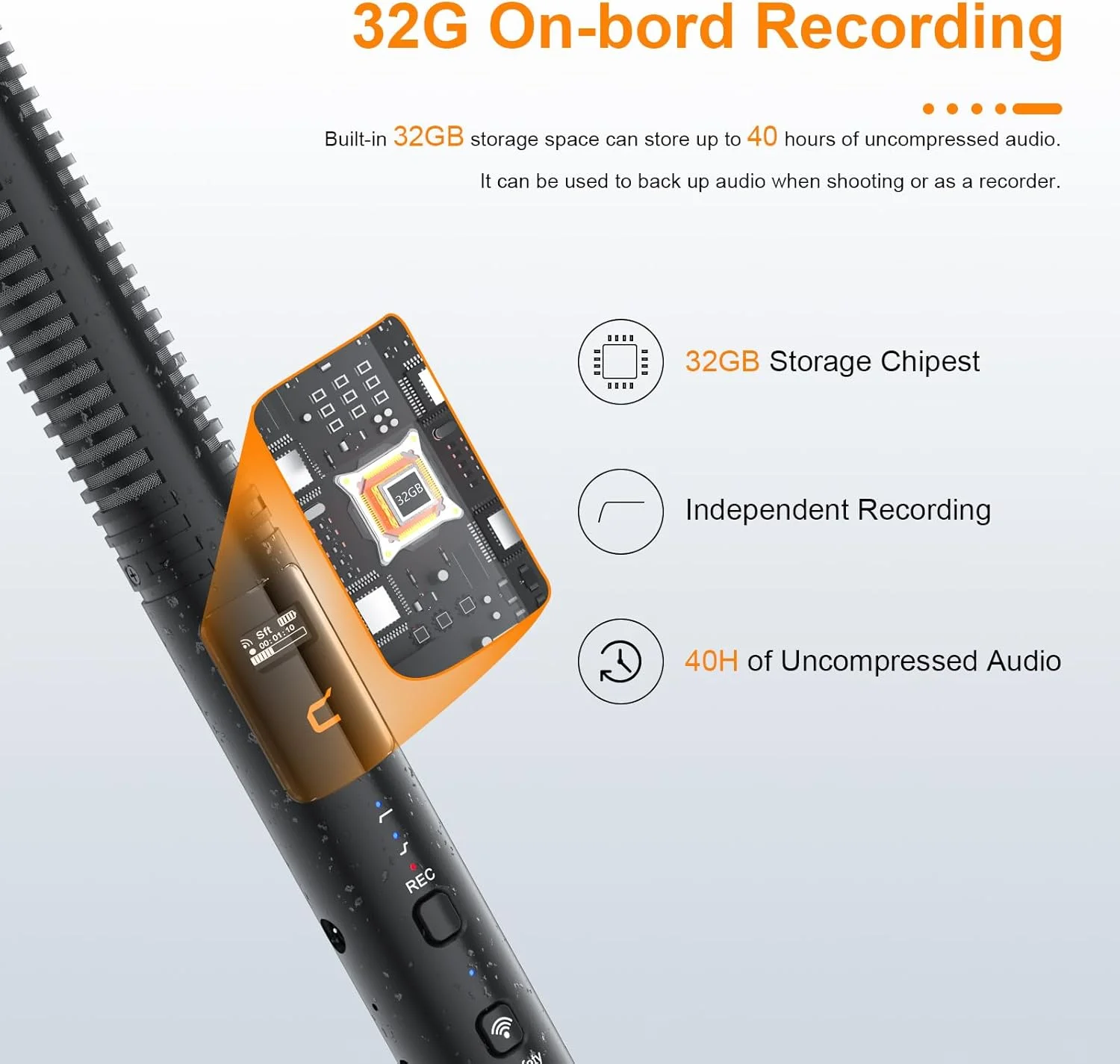 فرستنده میکروفون شاتگان بی‌سیم Comica VM40، حافظه 32 گیگابایتی، ضبط شناور 32 بیتی، برد 200 متری، سوپر کاردیوئید، فیلتر برش پایین، میکروفون جهت‌دار برای فیلمسازان، مصاحبه‌ها، خبرنگاران