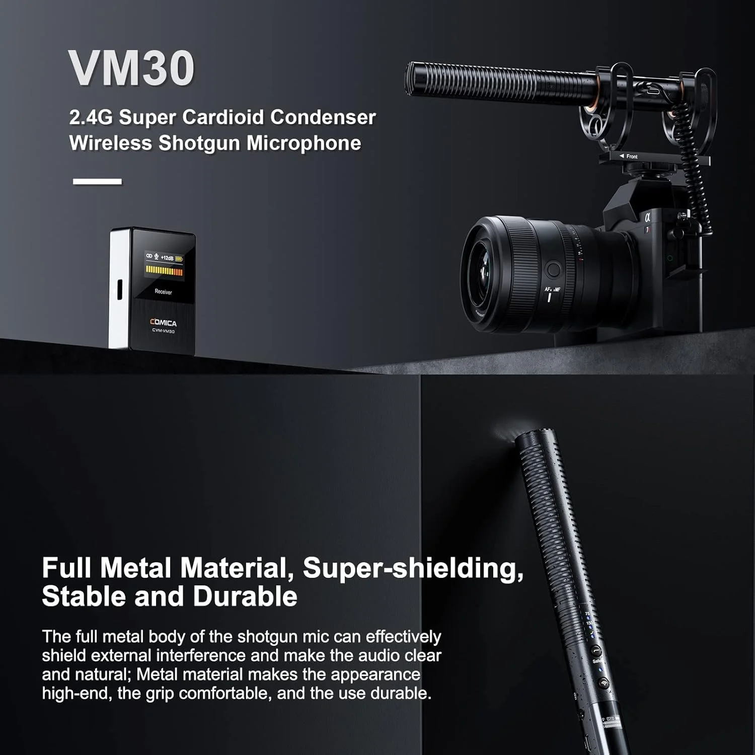 میکروفون کندانسور سوپر کاردیوئید بیسیم COMICA CVM-VM30 2.4G برای دوربین، تلفن هوشمند و رایانه شخصی با 75/150 هرتز، میکروفون ویدیویی جهانی سوپر کاردیوئید برای فیلمسازان و ولاگرها میکروفون کندانسور سوپر کاردیوئید بیسیم COMICA CVM-VM30 2.4G برای دوربین، تلفن هوشمند و رایانه شخصی با 75/150 هرتز، میکروفون ویدیویی جهانی سوپر کاردیوئید برای فیلمسازان و ولاگرها