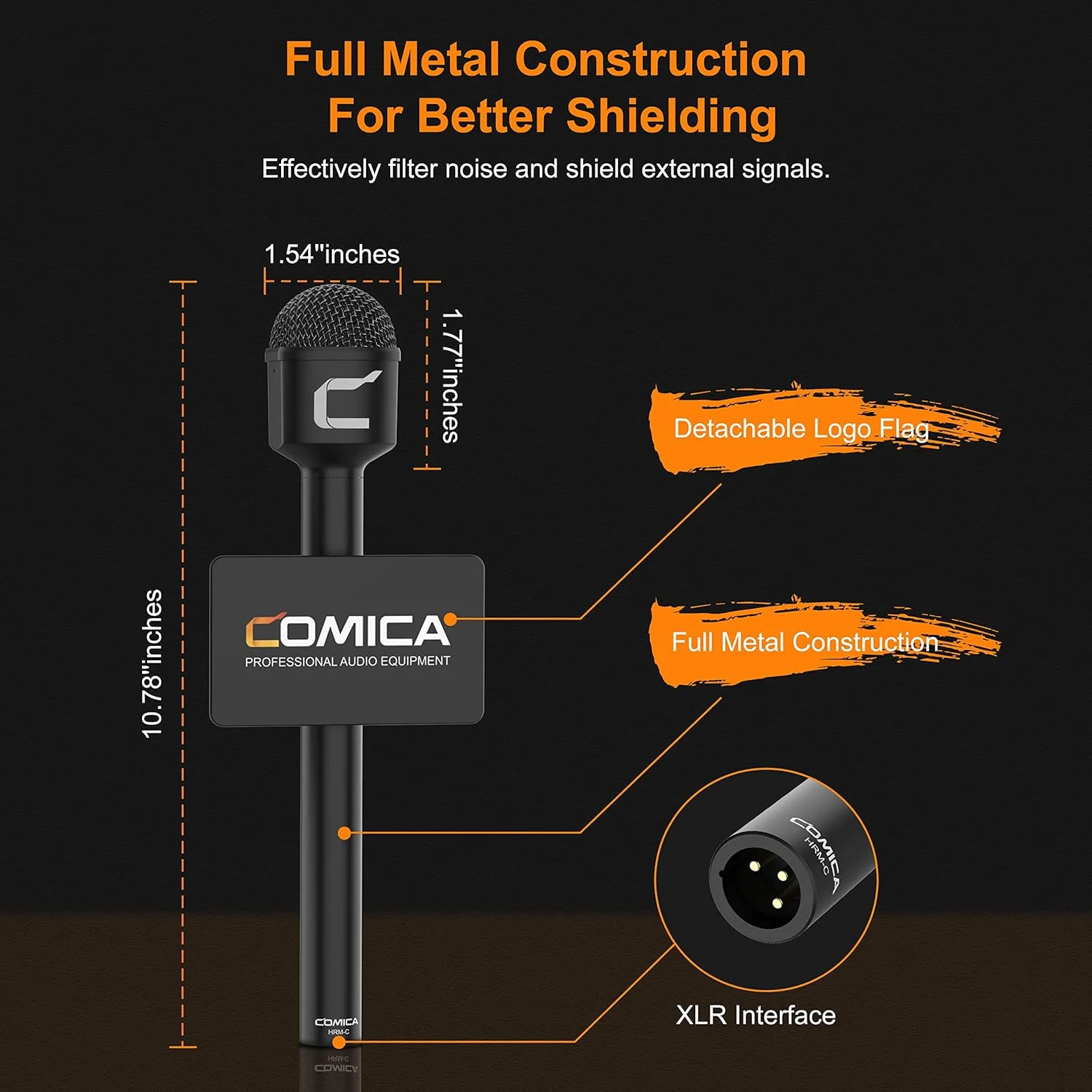 میکروفون دستی مصاحبه COMICA HRM-C، میکروفون دینامیک همه جهته با کابل XLR، میکروفون وکال برای ضبط، سخنرانی، استیج، ارائه، کنفرانس - ایده آل برای دوربین های فیلمبرداری، دوربین های DSLR