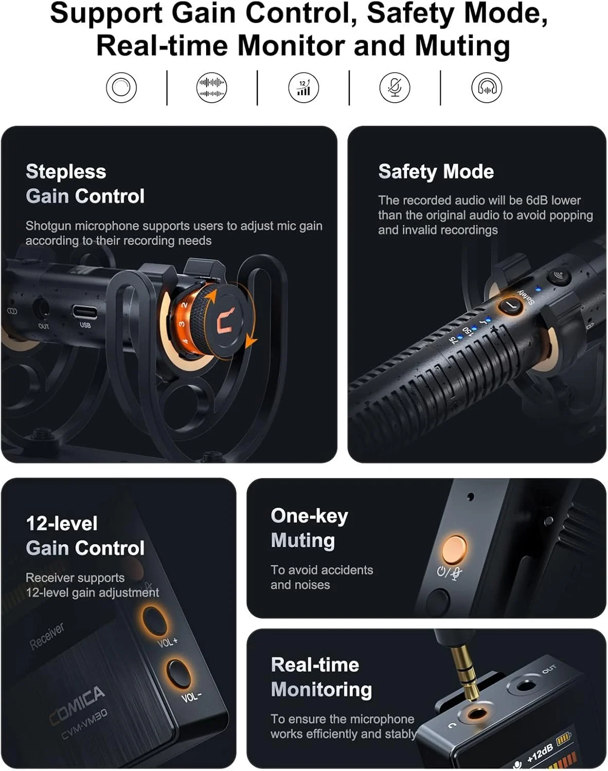 میکروفون کندانسور سوپر کاردیوئید بیسیم COMICA CVM-VM30 2.4G برای دوربین، تلفن هوشمند و رایانه شخصی با 75/150 هرتز، میکروفون ویدیویی جهانی سوپر کاردیوئید برای فیلمسازان و ولاگرها میکروفون کندانسور سوپر کاردیوئید بیسیم COMICA CVM-VM30 2.4G برای دوربین، تلفن هوشمند و رایانه شخصی با 75/150 هرتز، میکروفون ویدیویی جهانی سوپر کاردیوئید برای فیلمسازان و ولاگرها