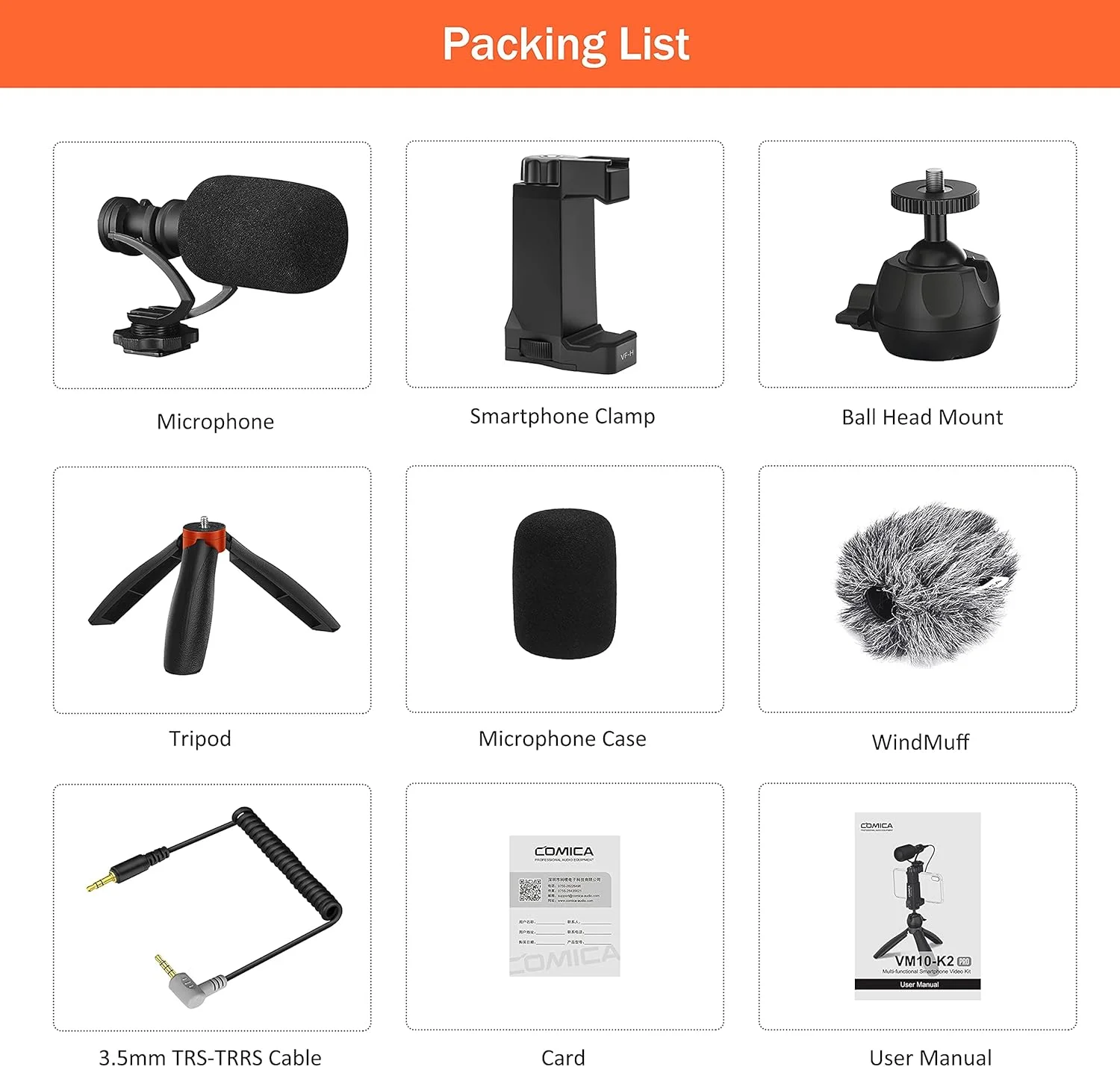 میکروفون گوشی هوشمند COMICA با مینی سه پایه، میکروفون شاتگان فیلمبرداری CVM-VM10-K2 PRO برای گوشی های آیفون و اندروید، کیت ولاگ برای ضبط یوتیوب فیس بوک لایو، لوازم جانبی فیلمساز