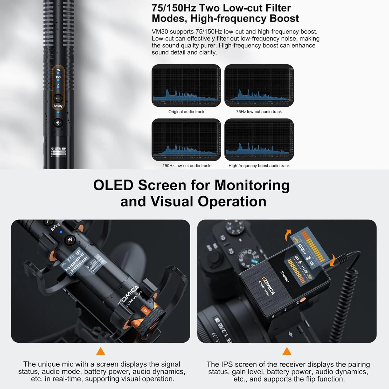 میکروفون کندانسور سوپر کاردیوئید بیسیم COMICA CVM-VM30 2.4G برای دوربین، تلفن هوشمند و رایانه شخصی با 75/150 هرتز، میکروفون ویدیویی جهانی سوپر کاردیوئید برای فیلمسازان و ولاگرها میکروفون کندانسور سوپر کاردیوئید بیسیم COMICA CVM-VM30 2.4G برای دوربین، تلفن هوشمند و رایانه شخصی با 75/150 هرتز، میکروفون ویدیویی جهانی سوپر کاردیوئید برای فیلمسازان و ولاگرها