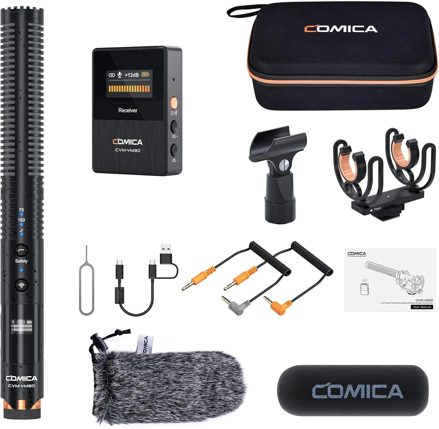 میکروفون شاتگان بی سیم Comica VM30 برای دوربین - سوپر کاردیوئید 3.5 میلی متری/USB-C خروجی آنالوگ/دیجیتال میکروفون ویدئویی برای DSLR، دوربین فیلمبرداری، PC و تلفن های هوشمند اندروید - ایده آل برای یوتیوب، پادکست، مصاحبه