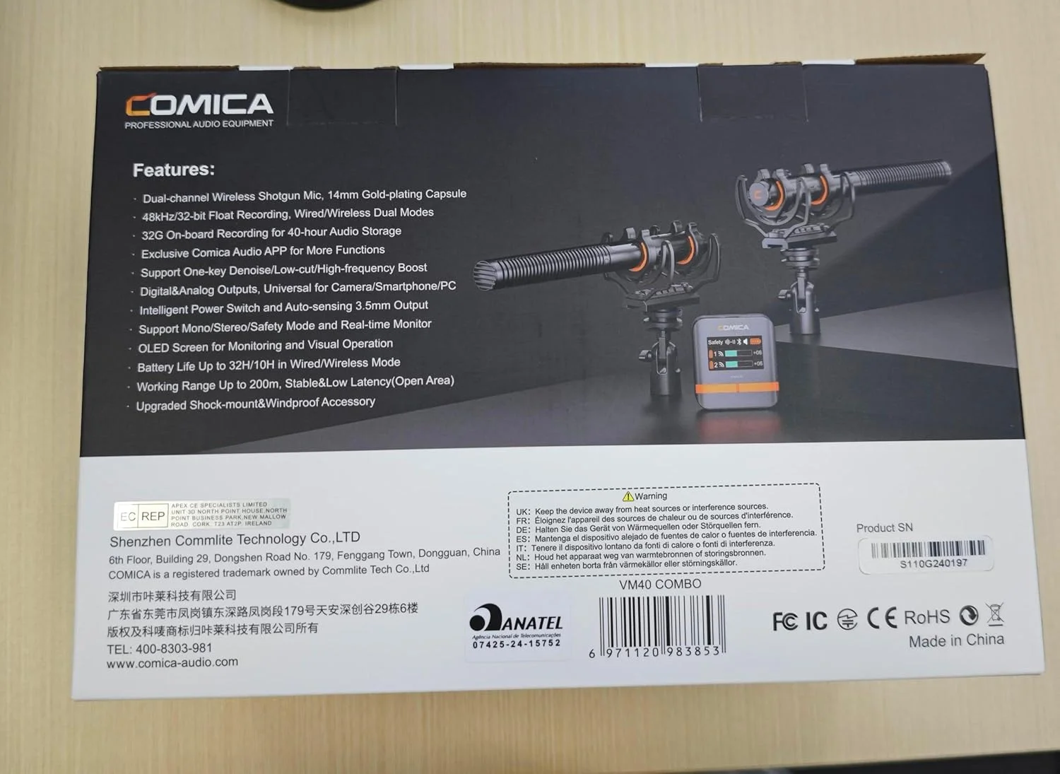 فرستنده میکروفون شاتگان بی‌سیم Comica VM40، حافظه 32 گیگابایتی، ضبط شناور 32 بیتی، برد 200 متری، سوپر کاردیوئید، فیلتر برش پایین، میکروفون جهت‌دار برای فیلمسازان، مصاحبه‌ها، خبرنگاران