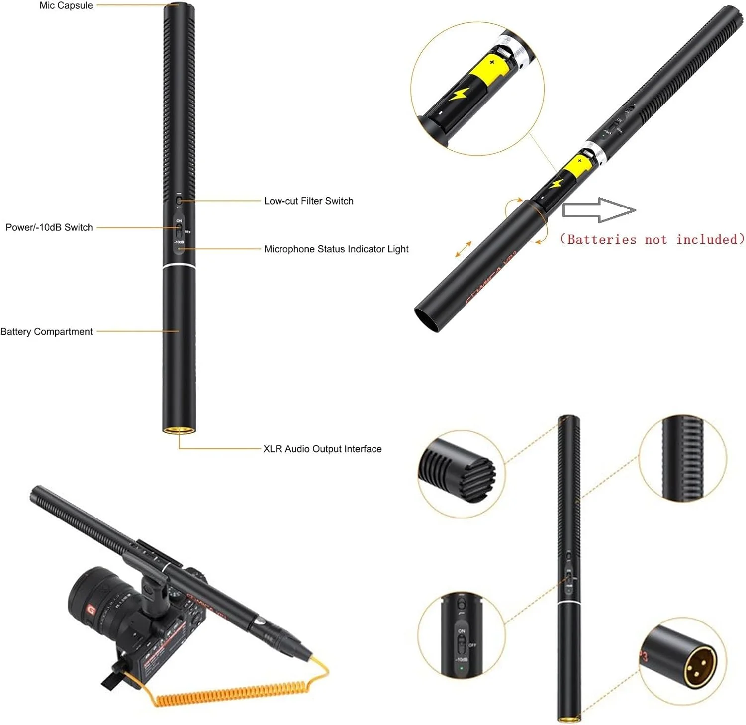 میکروفون شات گان XLR کاندنسر سوپر کاردیوید COMICA VP3، میکروفون کاندنسر جهت دار سوپر کاردیوید برای دوربین/فیلمبرداری، میکروفون حرفه ای برای تولید محتوا، ضبط ویدیو، فیلم سازی، پخش زنده میکروفون شات گان XLR کاندنسر سوپر کاردیوید COMICA VP3، میکروفون کاندنسر جهت دار سوپر کاردیوید برای دوربین/فیلمبرداری، میکروفون حرفه ای برای تولید محتوا، ضبط ویدیو، فیلم سازی، پخش زنده