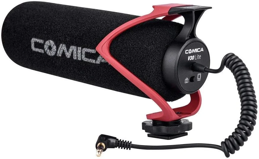 میکروفون ویدئویی Comica CVM - V30 LITE Super - Cardioid کندانسور شاتگان روی دوربین برای دوربین های Canon Nikon Sony Panasonic / DSLR / iPhone Samsung Huawei با جک 3.5 میلی متری (قرمز)