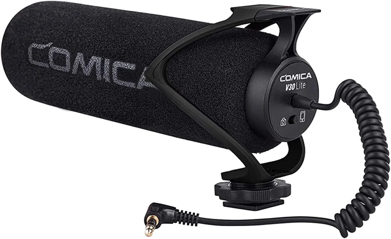 میکروفون ویدئویی Comica CVM-V30 LITE، میکروفون شات گان خازنی سوپر کاردیوئید روی دوربین برای دوربین های Canon Nikon Sony Panasonic/DSLR/iPhone Samsung Huawei با جک 3.5 میلی متری (مشکی)