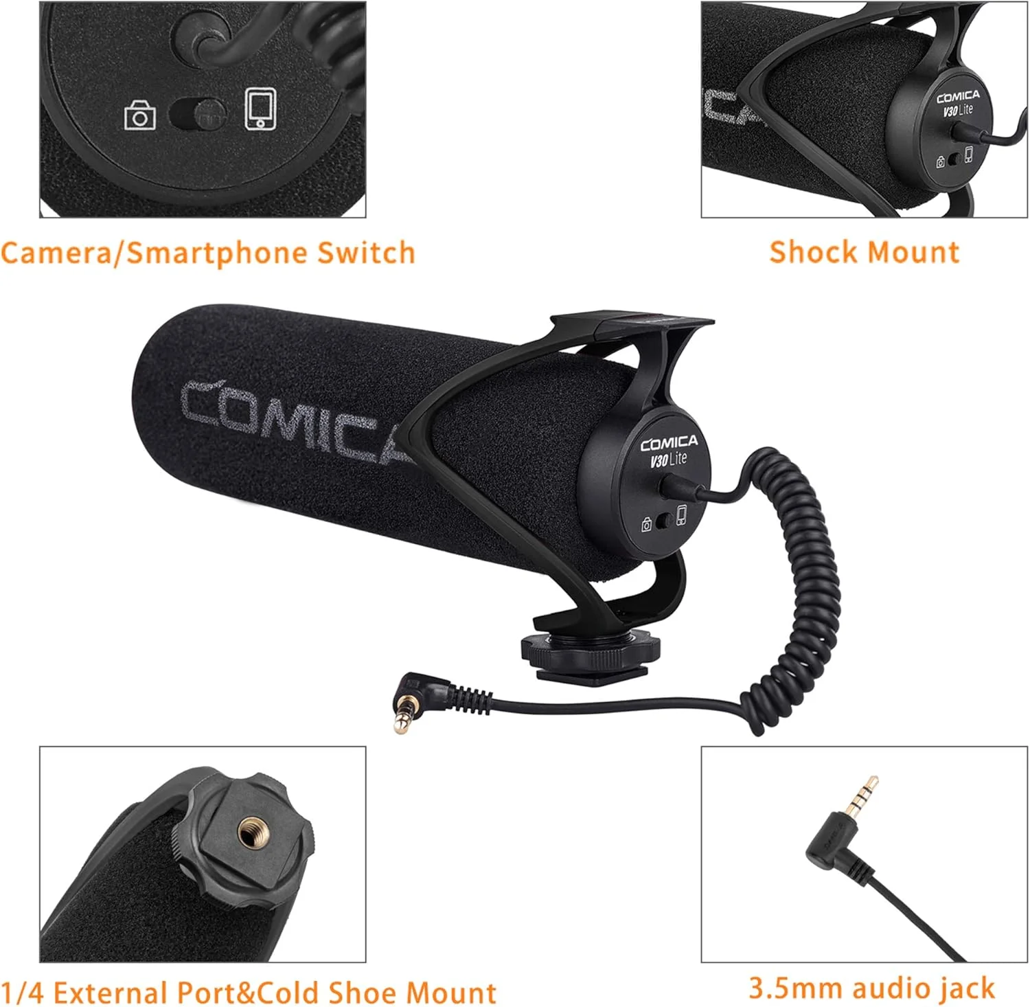 میکروفون ویدئویی Comica CVM-V30 LITE، میکروفون شات گان خازنی سوپر کاردیوئید روی دوربین برای دوربین های Canon Nikon Sony Panasonic/DSLR/iPhone Samsung Huawei با جک 3.5 میلی متری (مشکی) میکروفون ویدئویی Comica CVM-V30 LITE، میکروفون شات گان خازنی سوپر کاردیوئید روی دوربین برای دوربین های Canon Nikon Sony Panasonic/DSLR/iPhone Samsung Huawei با جک 3.5 میلی متری (مشکی)