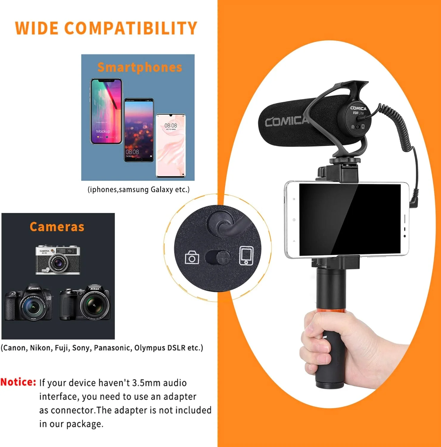 میکروفون ویدئویی Comica CVM-V30 LITE، میکروفون شات گان خازنی سوپر کاردیوئید روی دوربین برای دوربین های Canon Nikon Sony Panasonic/DSLR/iPhone Samsung Huawei با جک 3.5 میلی متری (مشکی) میکروفون ویدئویی Comica CVM-V30 LITE، میکروفون شات گان خازنی سوپر کاردیوئید روی دوربین برای دوربین های Canon Nikon Sony Panasonic/DSLR/iPhone Samsung Huawei با جک 3.5 میلی متری (مشکی)