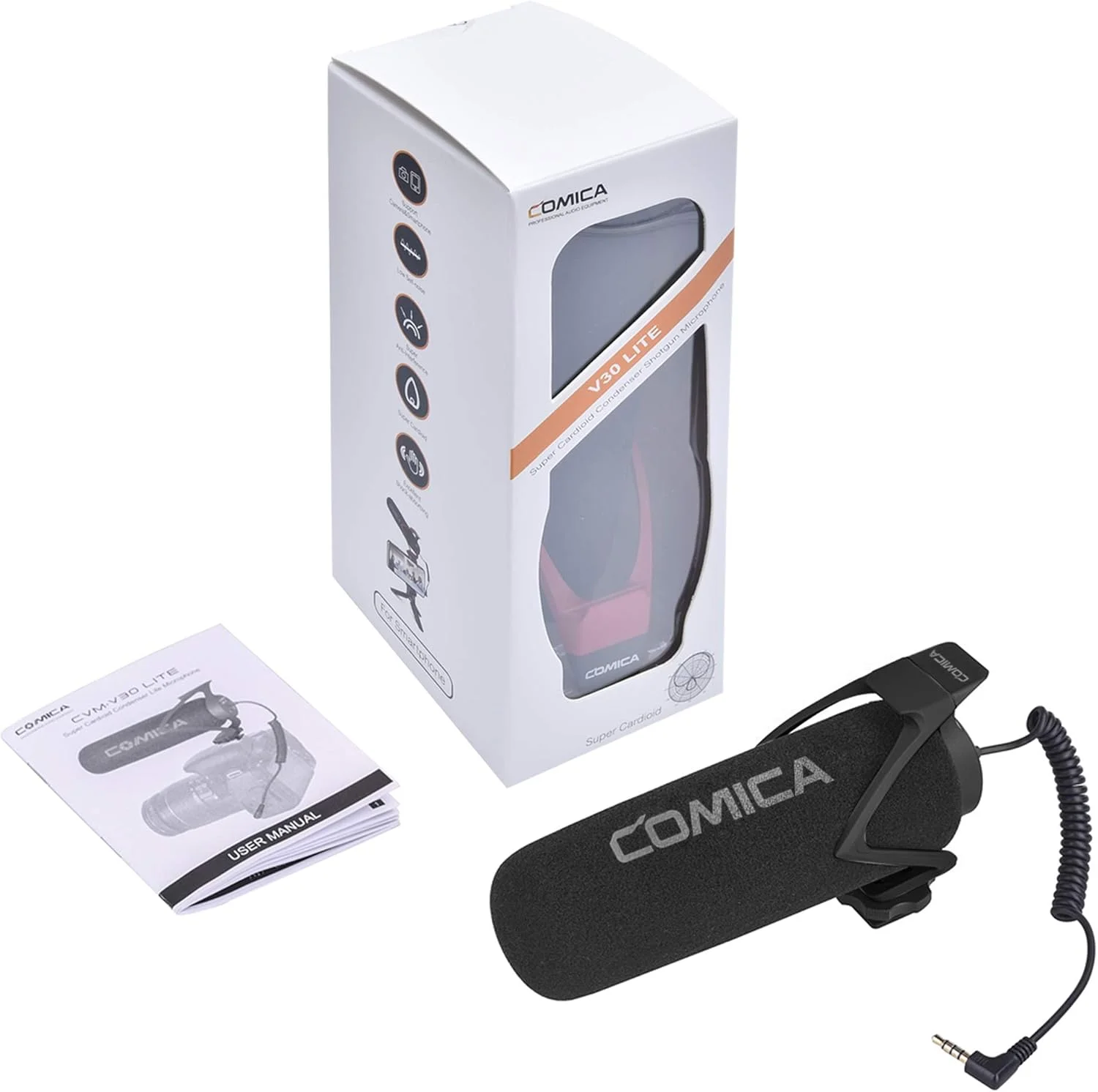 میکروفون ویدئویی Comica CVM-V30 LITE، میکروفون شات گان خازنی سوپر کاردیوئید روی دوربین برای دوربین های Canon Nikon Sony Panasonic/DSLR/iPhone Samsung Huawei با جک 3.5 میلی متری (مشکی) میکروفون ویدئویی Comica CVM-V30 LITE، میکروفون شات گان خازنی سوپر کاردیوئید روی دوربین برای دوربین های Canon Nikon Sony Panasonic/DSLR/iPhone Samsung Huawei با جک 3.5 میلی متری (مشکی)