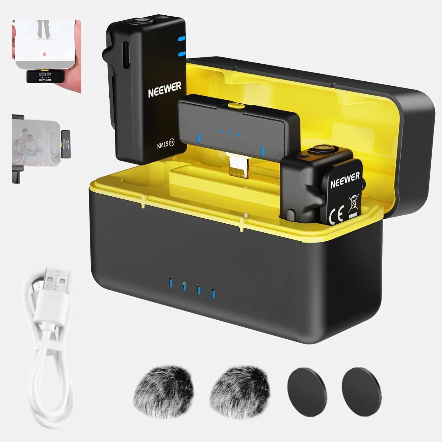 کیت میکروفون بی سیم NEEWER برای سری آیفون 16 15 و تلفن های اندرویدی، میکروفون یقه ای با قابلیت حذف نویز به همراه گیرنده Type C و جعبه شارژ، میکروفون کوچک گیره ای برای ضبط ویدیو، KM15 کیت میکروفون بی سیم NEEWER برای سری آیفون 16 15 و تلفن های اندرویدی، میکروفون یقه ای با قابلیت حذف نویز به همراه گیرنده Type C و جعبه شارژ، میکروفون کوچک گیره ای برای ضبط ویدیو، KM15