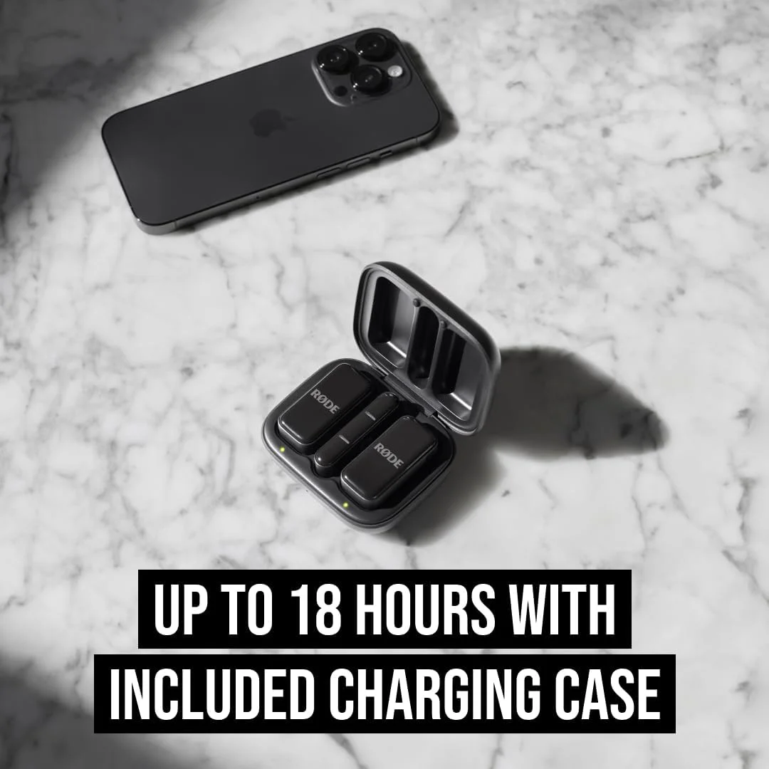 میکروفون بی‌سیم جمع و جور RØDE Wireless Micro، دو میکروفون با جعبه شارژ برای تولید محتوا با تلفن هوشمند - USB-C، مشکی