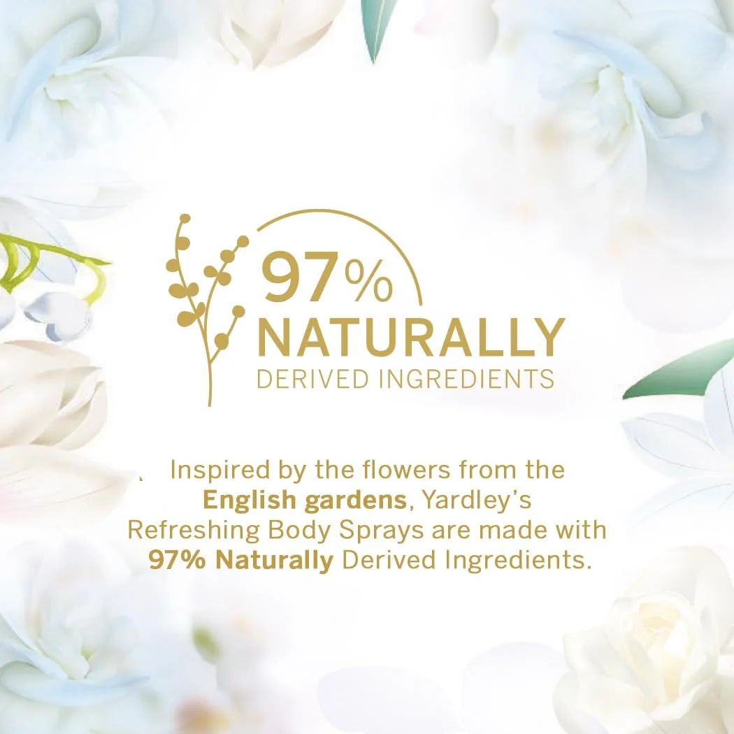اسپری بدن زنانه یاردلی لندن مدل English Daisy - 200 میلی لیتر، رایحه ای ظریف، شبنم دار، با طراوت، گل های سبز، چوب صندل و مشک، ماندگاری طولانی و محافظت در برابر بو