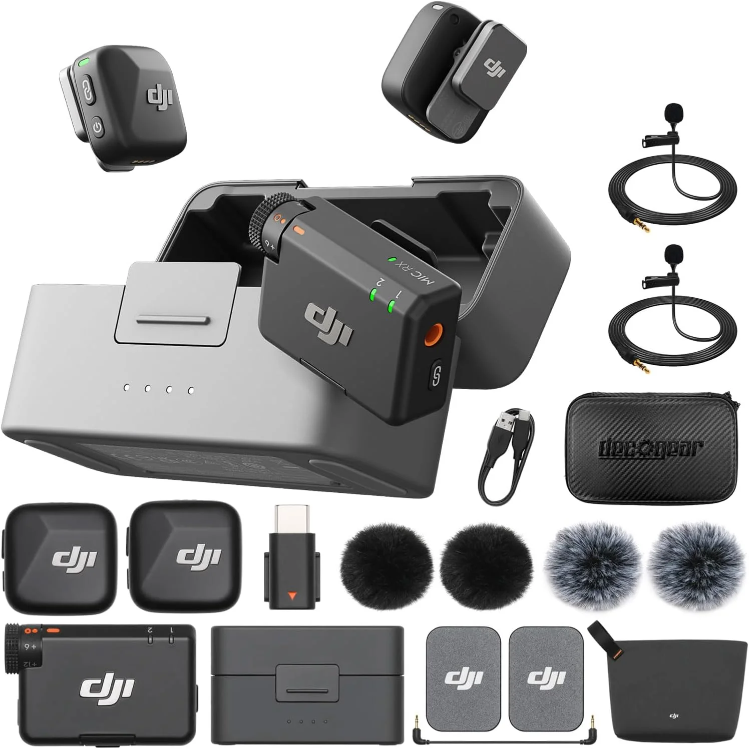 میکروفون یقه ای بی سیم DJI Mic Mini (2 TX + 1 RX + جعبه شارژ)، فوق سبک، حذف نویز، عمر باتری تا 48 ساعت به همراه 2 عدد میکروفون یقه ای Deco Gear و کیف EVA 5 اینچی میکروفون یقه ای بی سیم DJI Mic Mini (2 TX + 1 RX + جعبه شارژ)، فوق سبک، حذف نویز، عمر باتری تا 48 ساعت به همراه 2 عدد میکروفون یقه ای Deco Gear و کیف EVA 5 اینچی