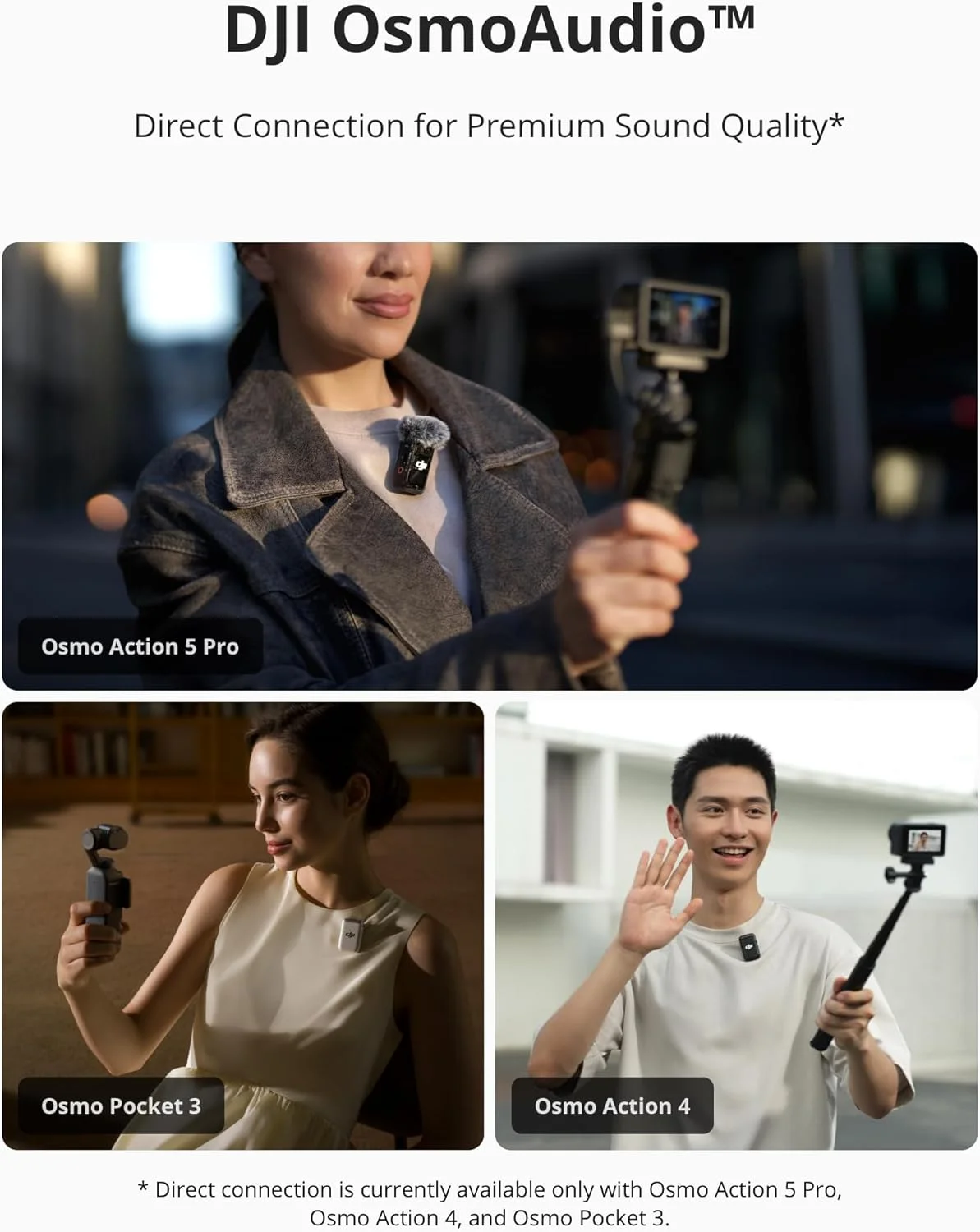 میکروفون بی‌سیم یقه‌ای DJI Mic 2، با قابلیت حذف نویز، ضبط داخلی 48 کیلوهرتز 32 بیتی شناور، برد 250 متری (820 فوت)، باتری 18 ساعته با جعبه شارژ، میکروفون برای دوربین/تلفن، ولاگ، استریمینگ