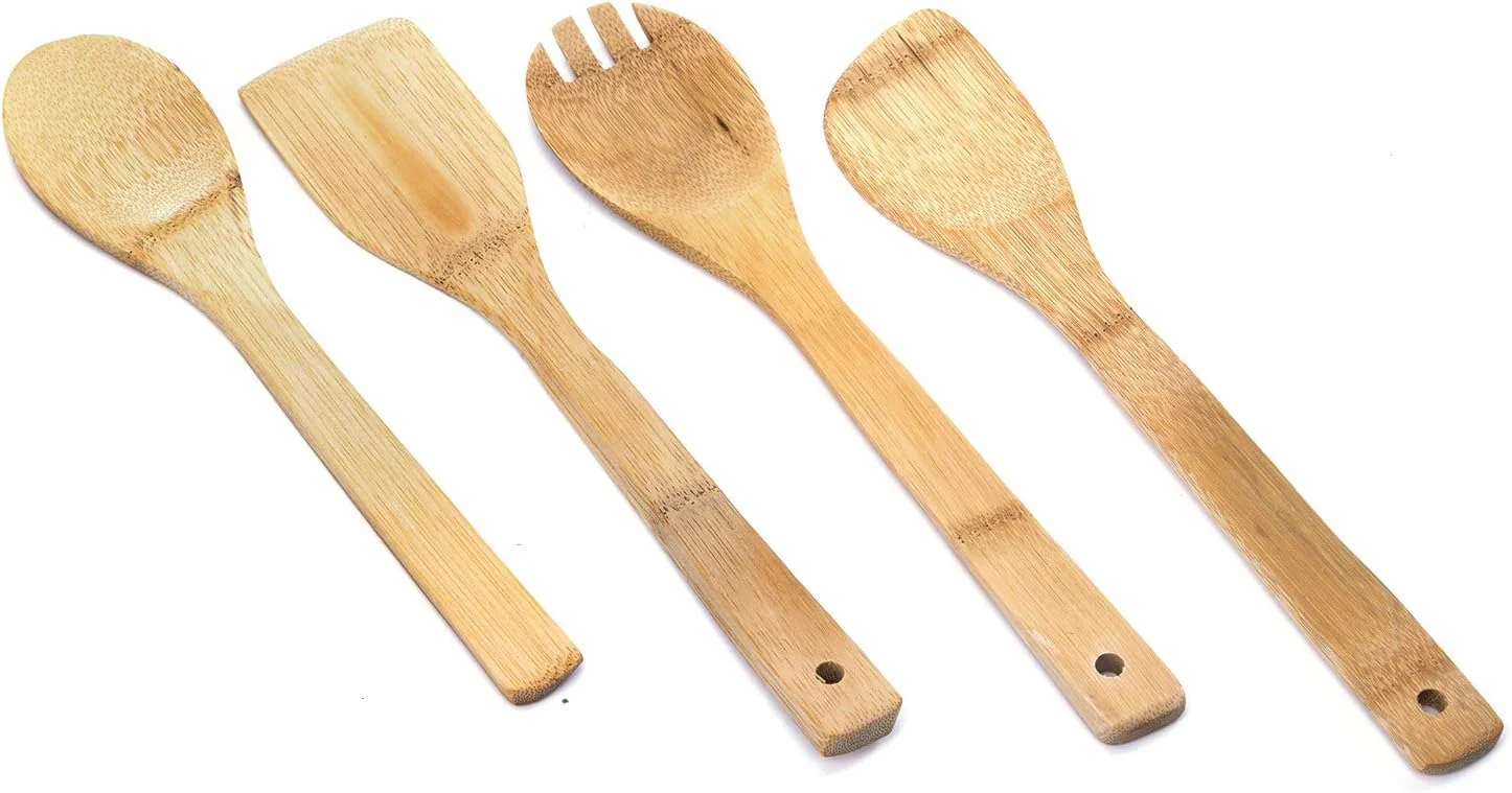 رویال فورد ست 4 تکه ابزار آشپزی چوبی بامبو خالص شامل کفگیر، قاشقک، قاشق سوراخ دار و قاشق رویال فورد ست 4 تکه ابزار آشپزی چوبی بامبو خالص شامل کفگیر، قاشقک، قاشق سوراخ دار و قاشق