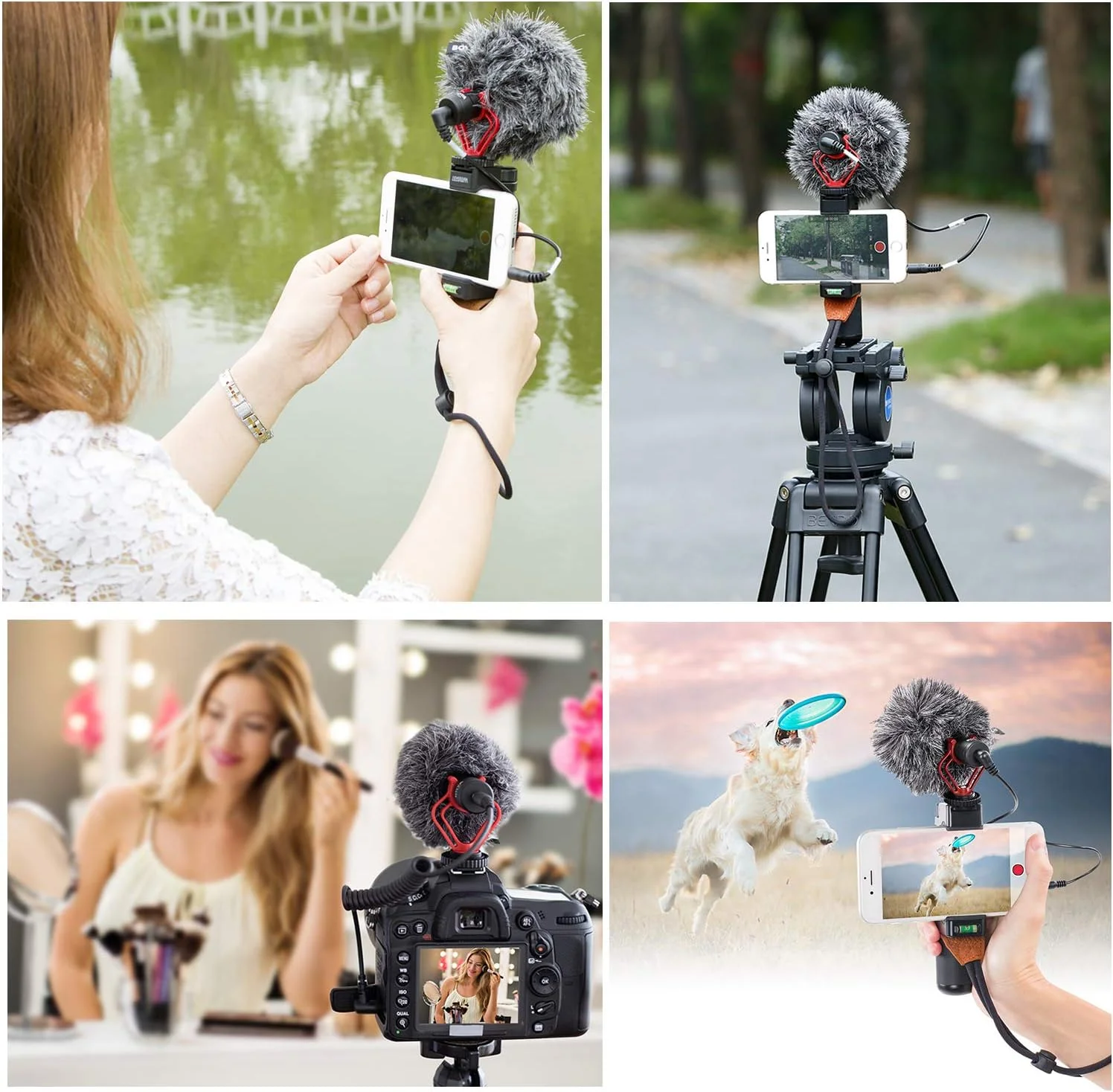 میکروفون شاتگان کاردیوئید BOYA مدل by-MM1 به همراه پایه سلفی SmartGrip مدل SK-PSC1 برای آیفون X 8 7 7 Plus سامسونگ اندروید، دوربین DSLR، کامپیوتر، سه پایه، ولاگ، فیسبوک، لایو استریم، یوتیوب