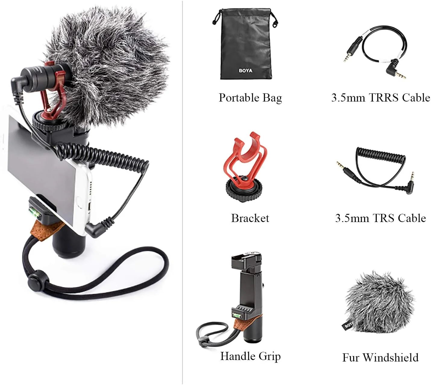 میکروفون شاتگان کاردیوئید BOYA مدل by-MM1 به همراه پایه سلفی SmartGrip مدل SK-PSC1 برای آیفون X 8 7 7 Plus سامسونگ اندروید، دوربین DSLR، کامپیوتر، سه پایه، ولاگ، فیسبوک، لایو استریم، یوتیوب