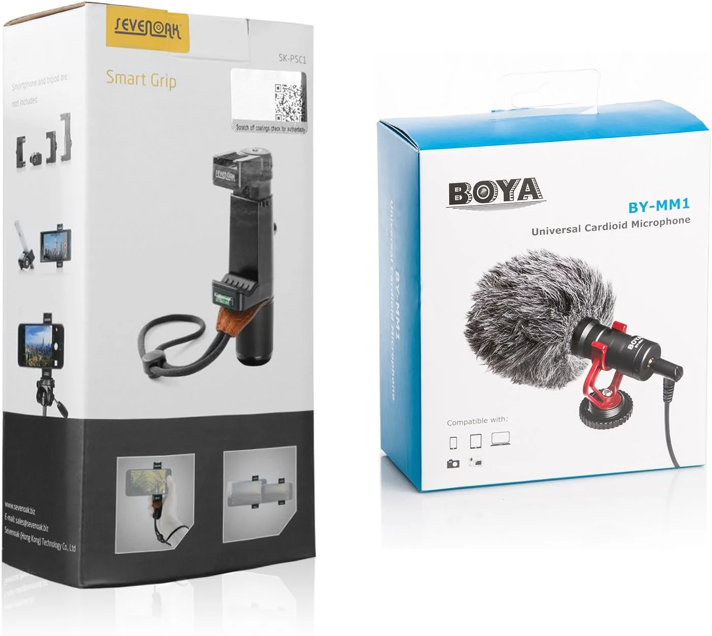 میکروفون شاتگان کاردیوئید BOYA مدل by-MM1 به همراه پایه سلفی SmartGrip مدل SK-PSC1 برای آیفون X 8 7 7 Plus سامسونگ اندروید، دوربین DSLR، کامپیوتر، سه پایه، ولاگ، فیسبوک، لایو استریم، یوتیوب