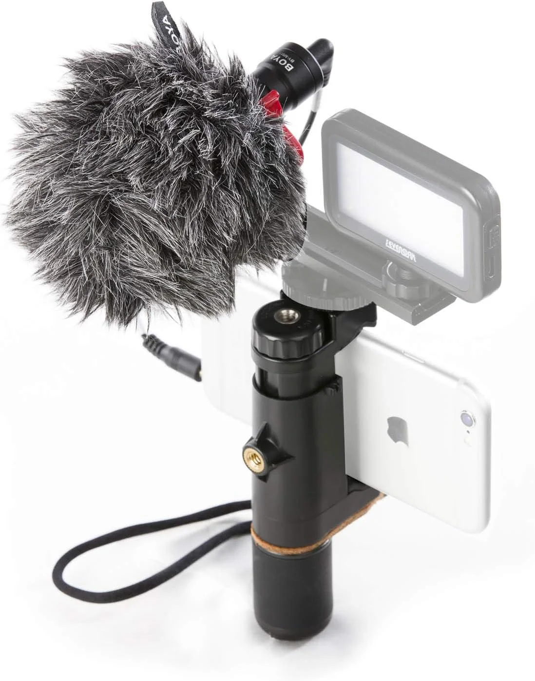 میکروفون شاتگان کاردیوئید BOYA مدل by-MM1 به همراه پایه سلفی SmartGrip مدل SK-PSC1 برای آیفون X 8 7 7 Plus سامسونگ اندروید، دوربین DSLR، کامپیوتر، سه پایه، ولاگ، فیسبوک، لایو استریم، یوتیوب