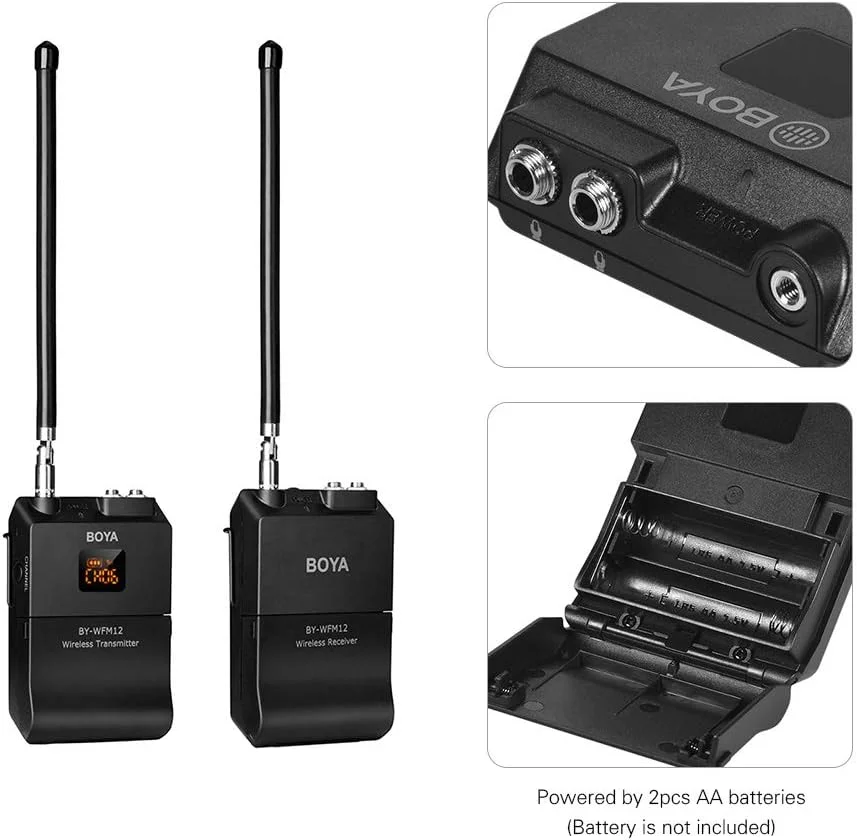 میکروفون بیسیم VHF مدل Entweg BY-WFM12 به همراه فرستنده، گیرنده و میکروفون یقهای Omni-directional، دارای 12 فرکانس قابل تنظیم و جک 3.5 میلیمتری برای تلفنهای هوشمند، دوربینهای DSLR، دوربین فیلمبرداری و صدا میکروفون بیسیم VHF مدل Entweg BY-WFM12 به همراه فرستنده، گیرنده و میکروفون یقهای Omni-directional، دارای 12 فرکانس قابل تنظیم و جک 3.5 میلیمتری برای تلفنهای هوشمند، دوربینهای DSLR، دوربین فیلمبرداری و صدا