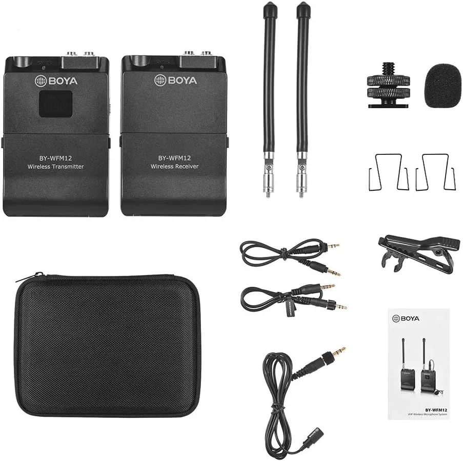 میکروفون بیسیم VHF مدل Entweg BY-WFM12 به همراه فرستنده، گیرنده و میکروفون یقهای Omni-directional، دارای 12 فرکانس قابل تنظیم و جک 3.5 میلیمتری برای تلفنهای هوشمند، دوربینهای DSLR، دوربین فیلمبرداری و صدا میکروفون بیسیم VHF مدل Entweg BY-WFM12 به همراه فرستنده، گیرنده و میکروفون یقهای Omni-directional، دارای 12 فرکانس قابل تنظیم و جک 3.5 میلیمتری برای تلفنهای هوشمند، دوربینهای DSLR، دوربین فیلمبرداری و صدا