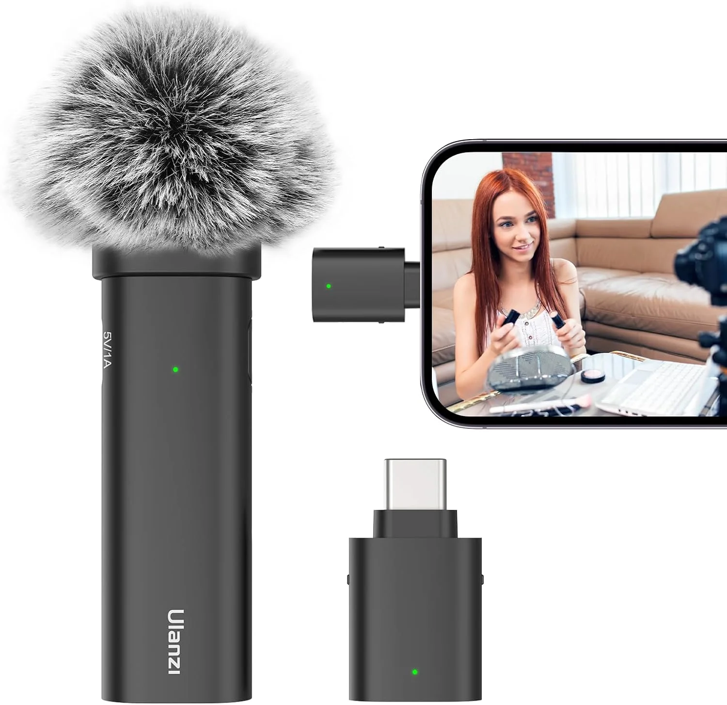 میکروفون یقه ای بی سیم ULANZI برای گوشی های هوشمند، میکروفون Plug-Play با کابل شارژ (پورت Type-C) برای ضبط ویدیو، مصاحبه، یوتیوبرها، ولاگرها، برد انتقال 32.8 فوت