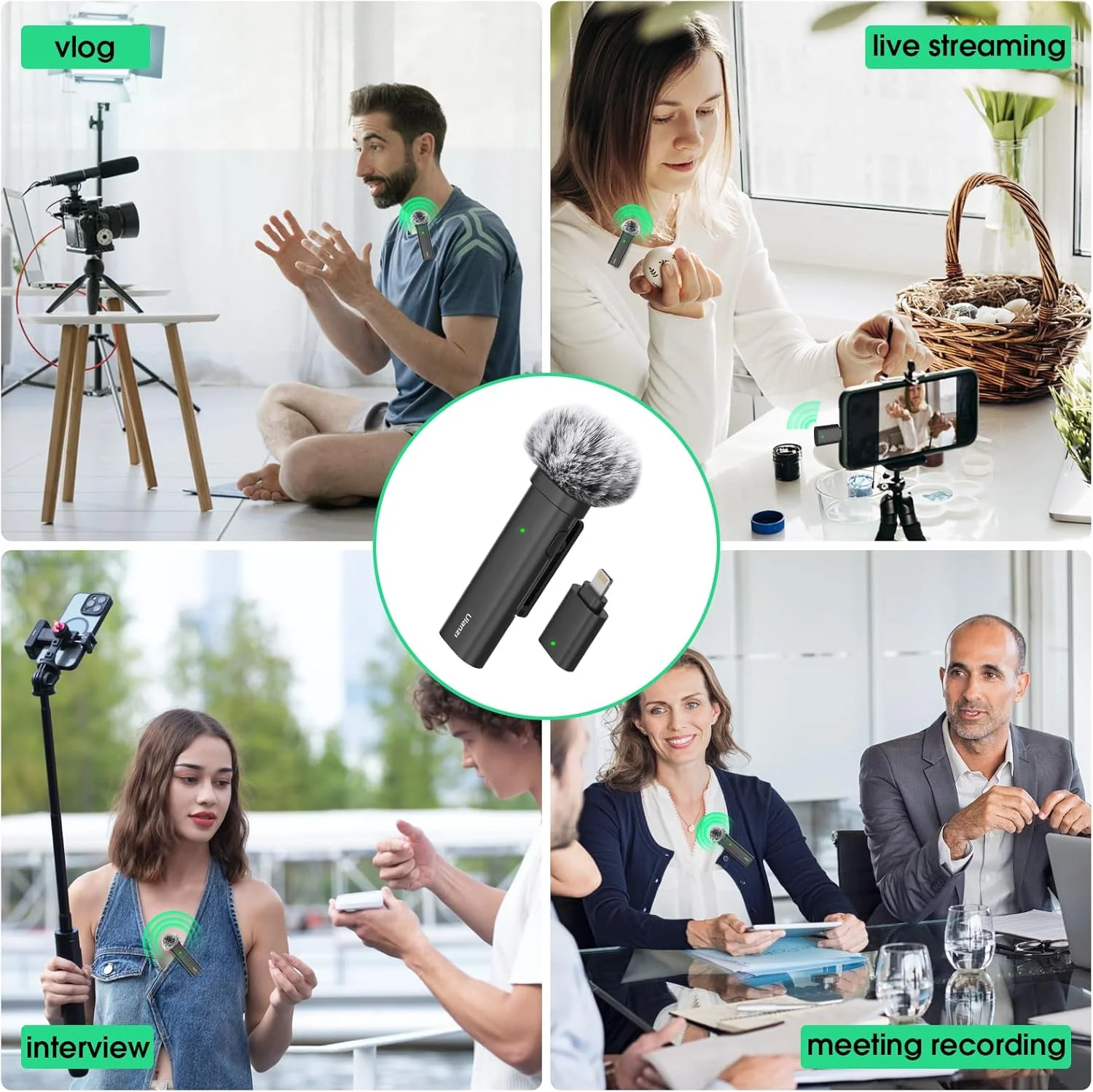 میکروفون یقه ای بی سیم ULANZI برای گوشی های هوشمند، میکروفون Plug-Play با کابل شارژ (پورت Type-C) برای ضبط ویدیو، مصاحبه، یوتیوبرها، ولاگرها، برد انتقال 32.8 فوت میکروفون یقه ای بی سیم ULANZI برای گوشی های هوشمند، میکروفون Plug-Play با کابل شارژ (پورت Type-C) برای ضبط ویدیو، مصاحبه، یوتیوبرها، ولاگرها، برد انتقال 32.8 فوت