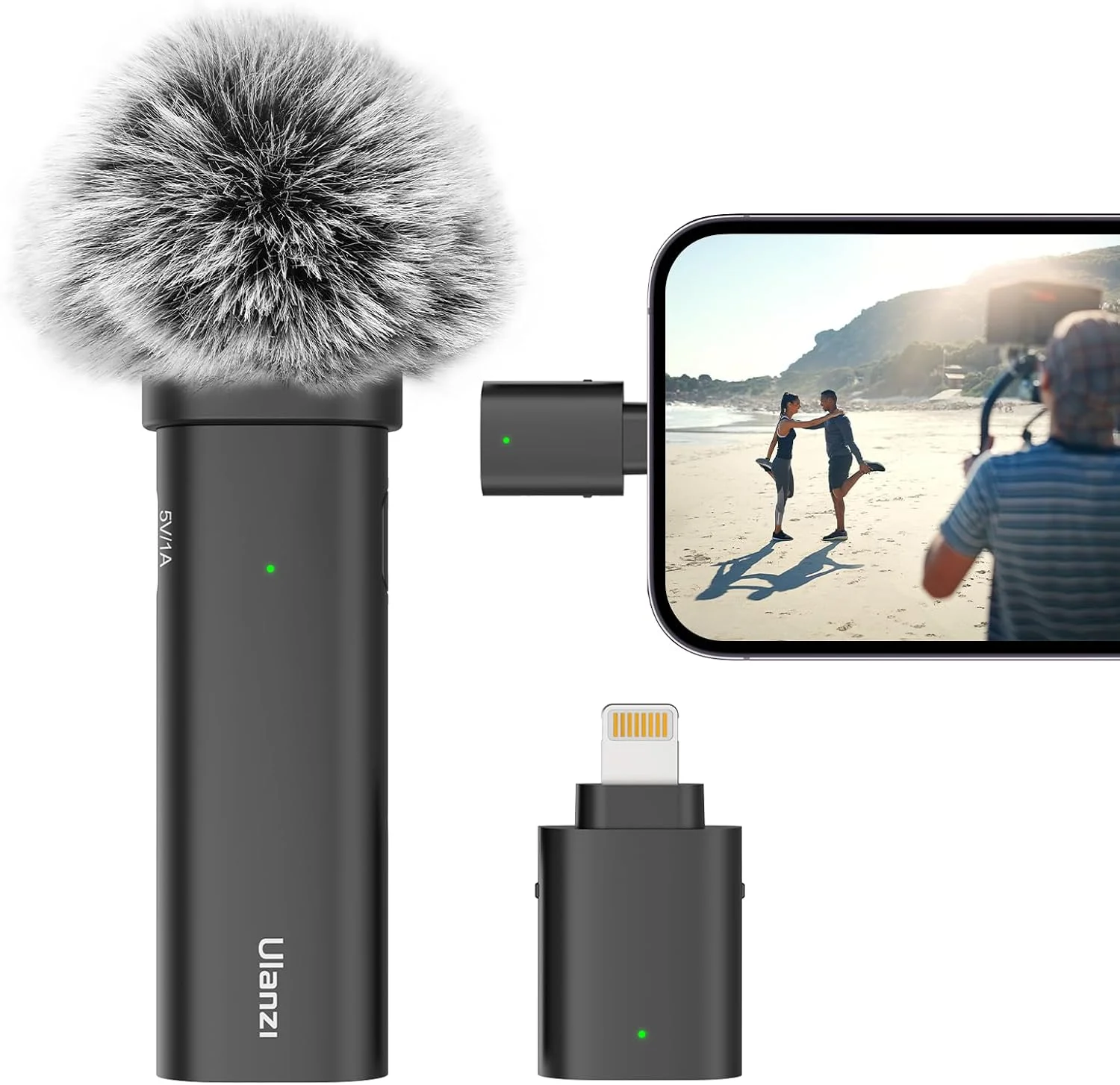 میکروفون یقه ای بی سیم ULANZI برای گوشی های هوشمند، میکروفون Plug-Play با کابل شارژ (درگاه Lightning) برای ضبط ویدیو، مصاحبه، یوتیوبرها، ولاگرها، برد انتقال 32.8 فوت