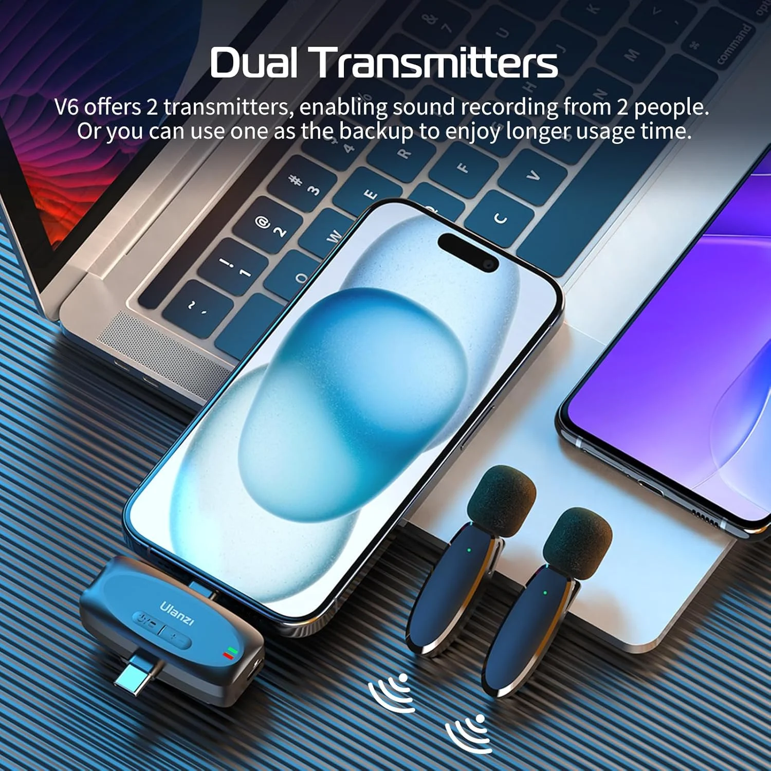 میکروفون یقه ای بی سیم ULANZI V6 برای آیفون، آیپد، دوربین اندروید، میکروفون 3 در 1 پلاگ اند پلی برای ضبط ویدیو با تلفن، مصاحبه، یوتیوبرها، ولاگرها، برد انتقال 164 فوت میکروفون یقه ای بی سیم ULANZI V6 برای آیفون، آیپد، دوربین اندروید، میکروفون 3 در 1 پلاگ اند پلی برای ضبط ویدیو با تلفن، مصاحبه، یوتیوبرها، ولاگرها، برد انتقال 164 فوت