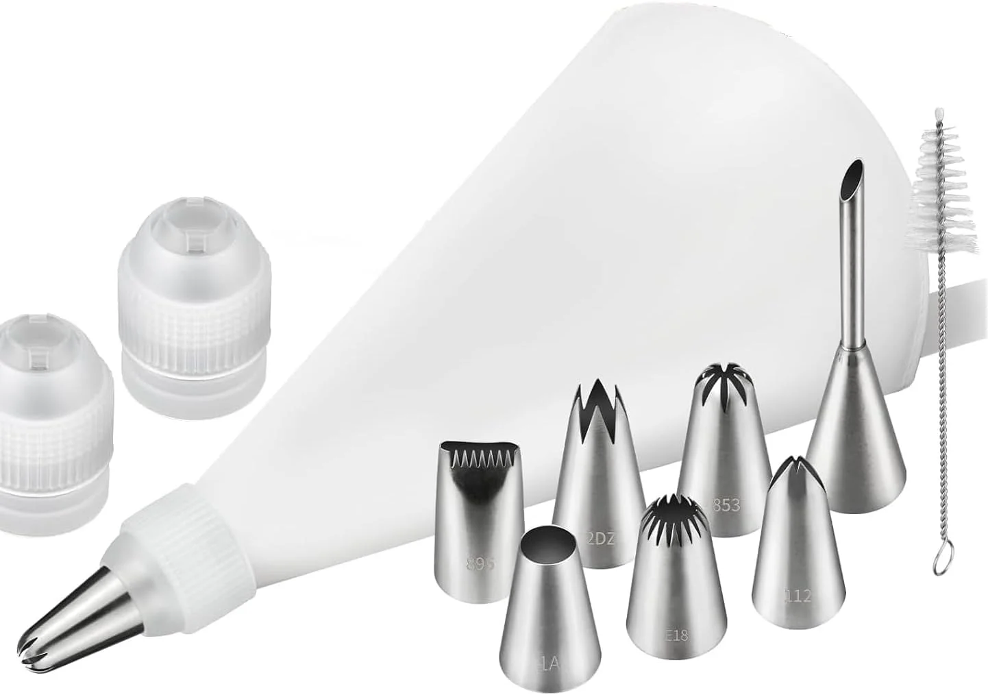 ست کیسه و ماسوره های قیف قنادی قابل استفاده مجدد KASTWAVE، شامل 7 ماسوره بزرگ، 1 کیسه شیرینی پزی قابل استفاده مجدد، 2 اتصال دهنده و 1 برس برای تزئین کیک و کاپ کیک، لوازم پخت ممتاز