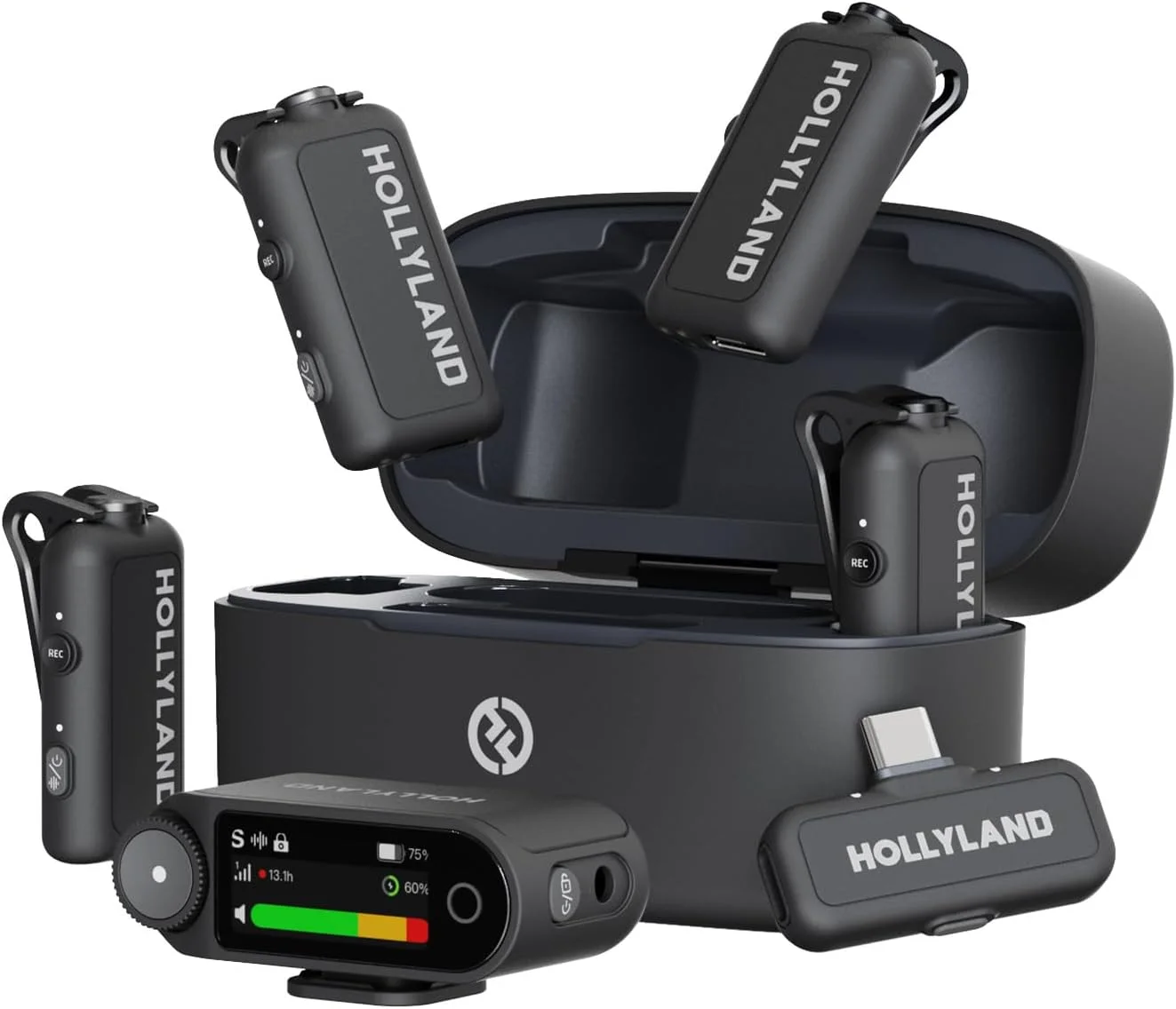 میکروفون یقه ای بی سیم Hollyland LARK MAX 2 Combo نسخه 4 نفره، مناسب برای سناریوهای فیلمبرداری چند نفره، میکروفون برای دوربین، آیفون، اندروید، (4 فرستنده + 2 گیرنده + جعبه شارژ)