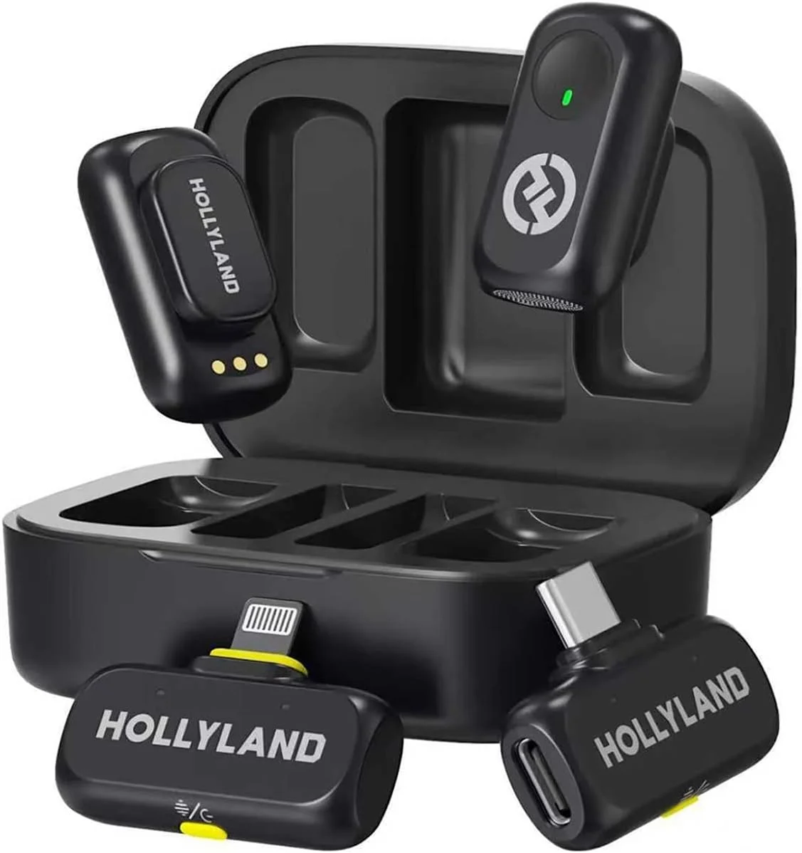 میکروفون بی سیم مینی Hollyland Lark A1 برای آیفون و اندروید، 48kHz/24-bit، حذف نویز هوشمند 3 سطحی، میکروفون های بی سیم برای یوتیوب، پادکست، تیک تاک و ولاگ (2TX + 2RX + جعبه شارژ)