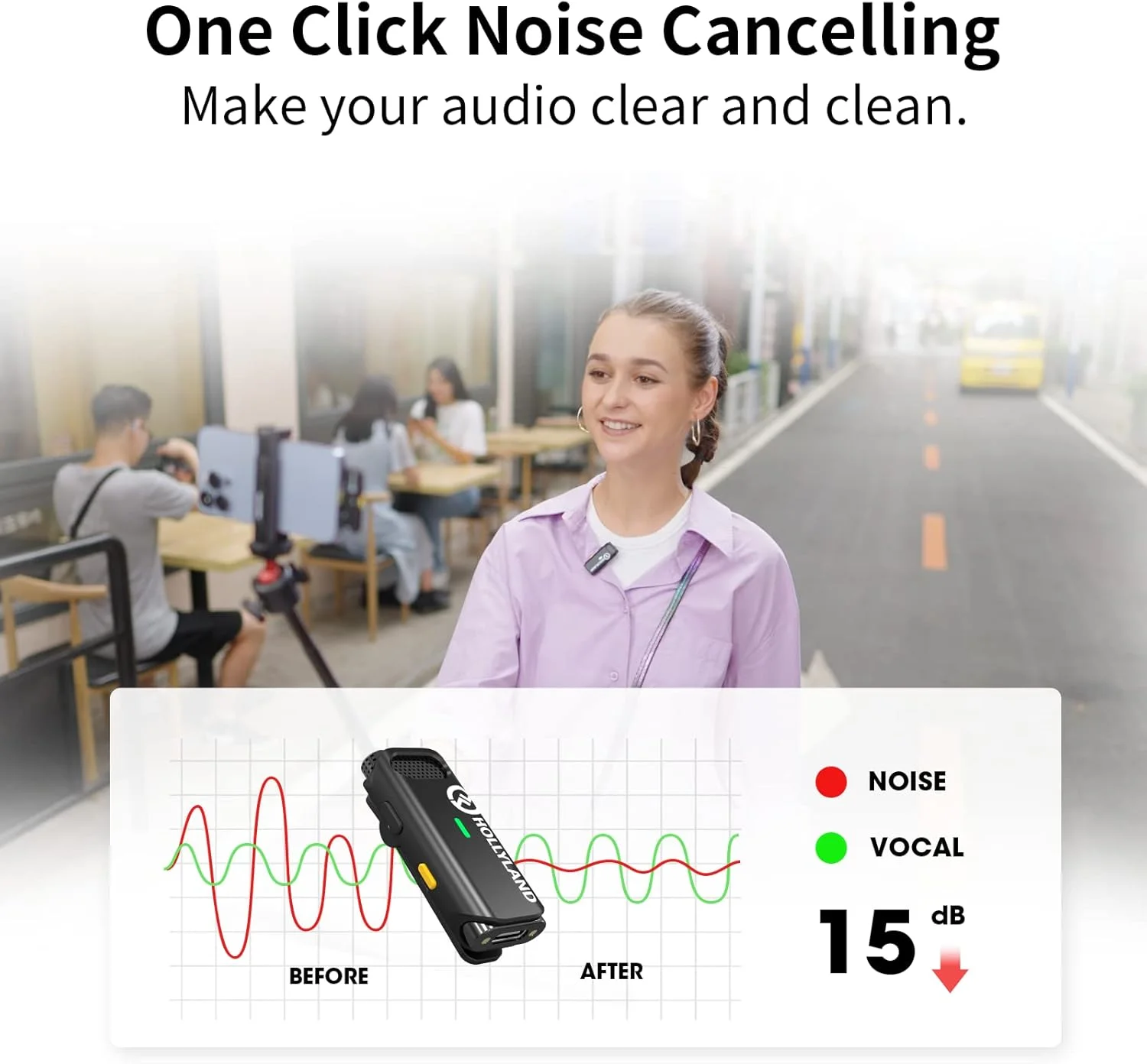 میکروفون یقه ای بی سیم هالی لند Lark C1 برای سری آیفون 16/15 و اندروید، دارای گواهی MFi، اتصال USB C و استفاده آسان، میکروفون یقه ای حذف نویز با انتقال 200 متری، 32 ساعت زمان کار
