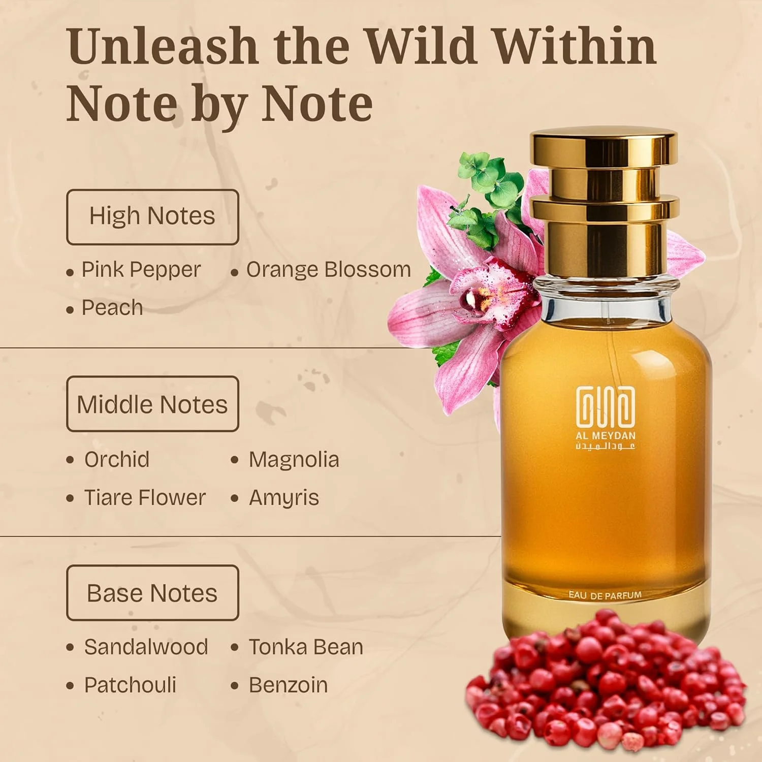 عطر روغنی زنانه عود المیدان – الهام گرفته از Played Intensely for herr – عطر روغنی بدون الکل با رایحه فلفل صورتی، ارکیده و چوب صندل – رایحه ماندگار (50 میلی لیتر)