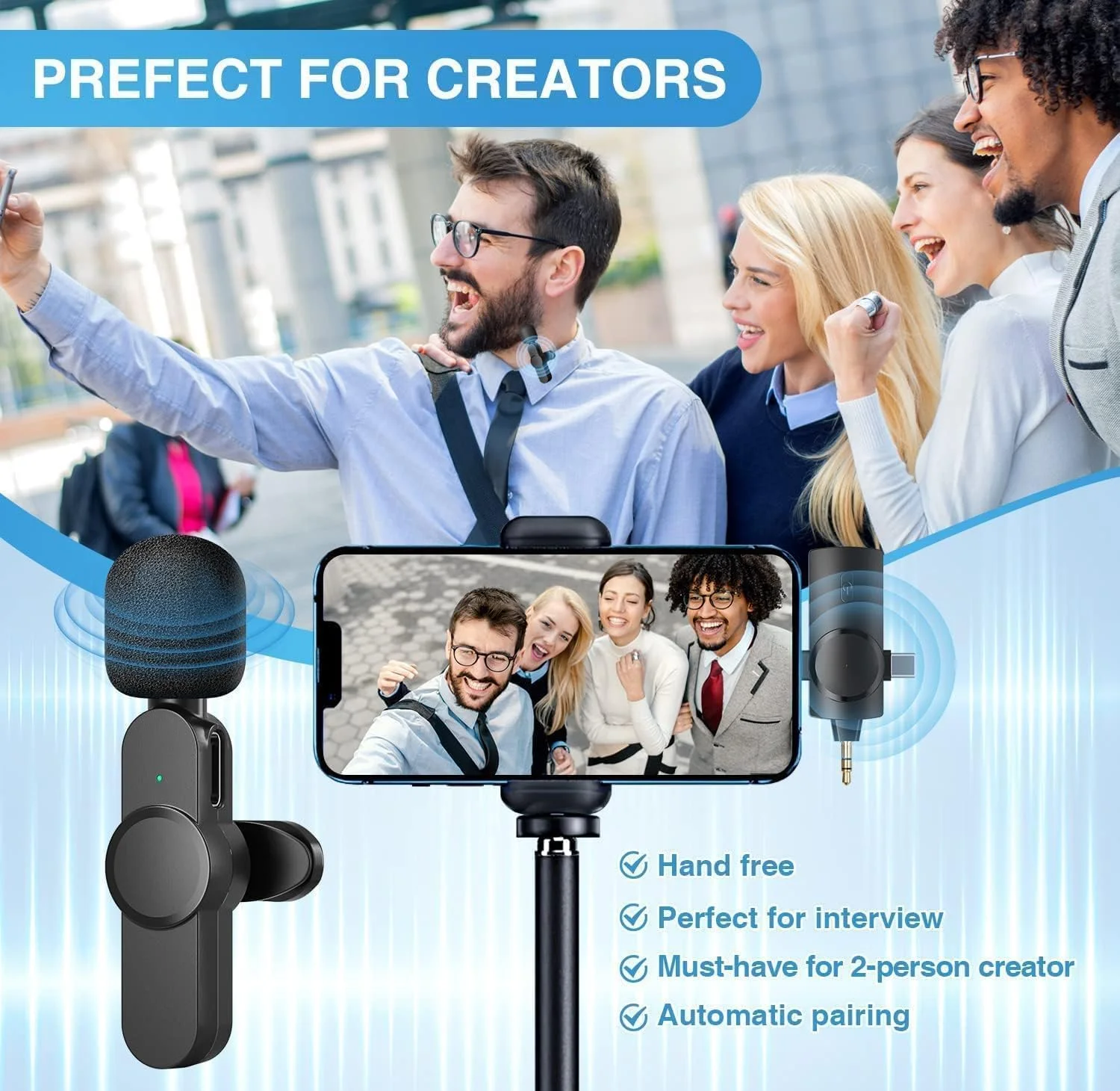 میکروفون یقه ای بی سیم MAYBESTA سازگار با هر دوربین گوشی هوشمند، میکروفون دوگانه بی سیم، Plug & Play، 2.4G، تاخیر کم، تراشه کاهش نویز داخلی، 7 ساعت میکروفون یقه ای بی سیم MAYBESTA سازگار با هر دوربین گوشی هوشمند، میکروفون دوگانه بی سیم، Plug & Play، 2.4G، تاخیر کم، تراشه کاهش نویز داخلی، 7 ساعت