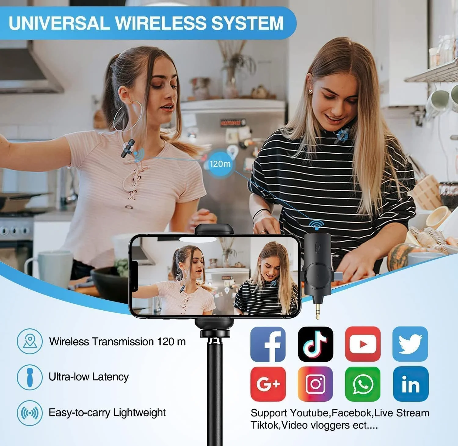 میکروفون یقه ای بی سیم MAYBESTA سازگار با هر دوربین گوشی هوشمند، میکروفون دوگانه بی سیم، Plug & Play، 2.4G، تاخیر کم، تراشه کاهش نویز داخلی، 7 ساعت میکروفون یقه ای بی سیم MAYBESTA سازگار با هر دوربین گوشی هوشمند، میکروفون دوگانه بی سیم، Plug & Play، 2.4G، تاخیر کم، تراشه کاهش نویز داخلی، 7 ساعت