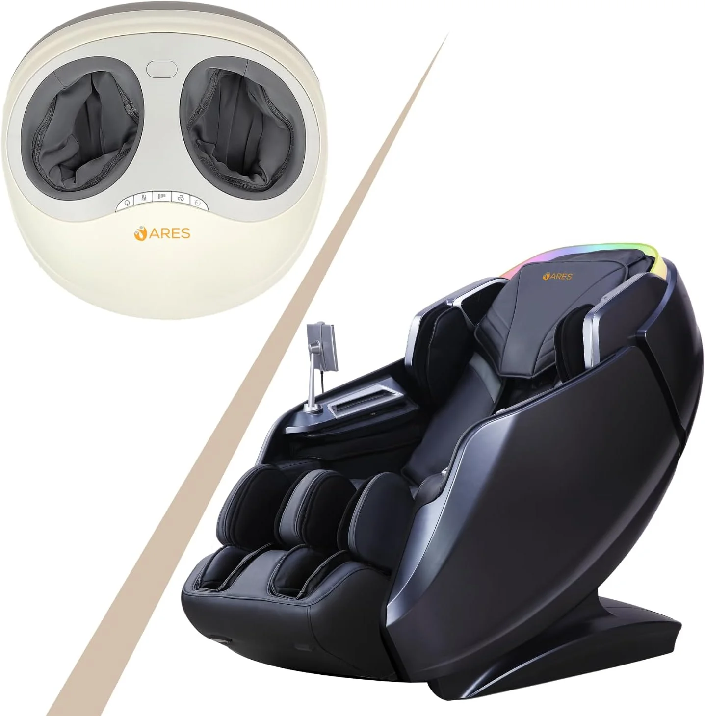 ماساژور پا ARES iHealth + iFeel | مکانیزم ماساژ 4D+SL | 20 برنامه | کشش خودکار پا | بررسی سلامت | درمان گرمایی | بلندگوهای بلوتوث | شارژر بی سیم (مشکی/خاکستری) ماساژور پا ARES iHealth + iFeel | مکانیزم ماساژ 4D+SL | 20 برنامه | کشش خودکار پا | بررسی سلامت | درمان گرمایی | بلندگوهای بلوتوث | شارژر بی سیم (مشکی/خاکستری)