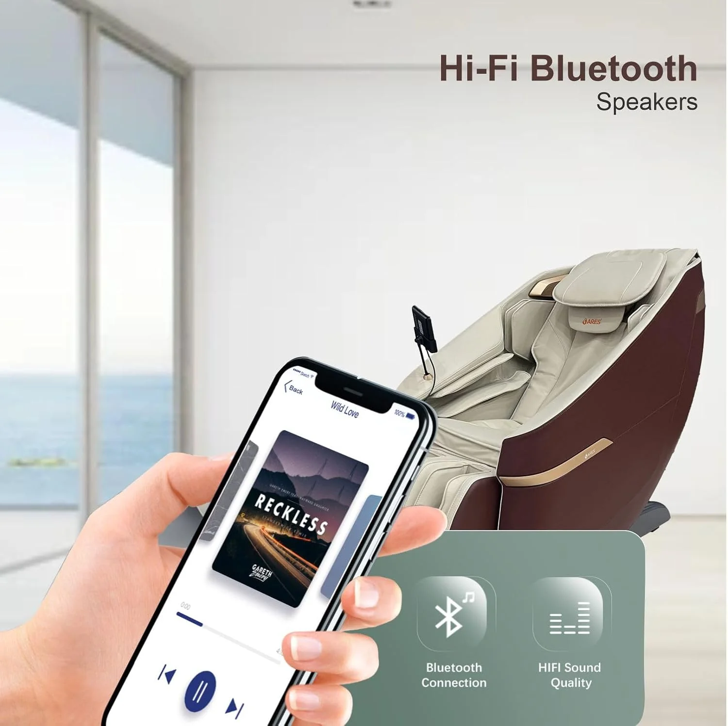 صندلی ماساژ ARES uClass (3 سال گارانتی) مکانیزم ماساژ مغناطیسی | 24 برنامه خودکار | درمان گرمایشی کمر و پا | کنترل صوتی هوشمند | 3 موقعیت بی وزنی | بلندگوهای بلوتوث