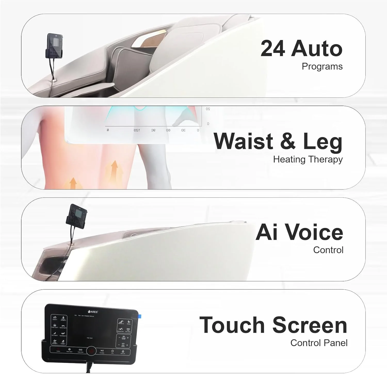 صندلی ماساژ ARES uClass + (ماساژور سر iScalp) | مکانیزم ماساژ مغناطیسی | 24 برنامه خودکار | درمان گرمایش کمر و پا | کنترل صوتی هوشمند | 3 موقعیت جاذبه صفر صندلی ماساژ ARES uClass + (ماساژور سر iScalp) | مکانیزم ماساژ مغناطیسی | 24 برنامه خودکار | درمان گرمایش کمر و پا | کنترل صوتی هوشمند | 3 موقعیت جاذبه صفر