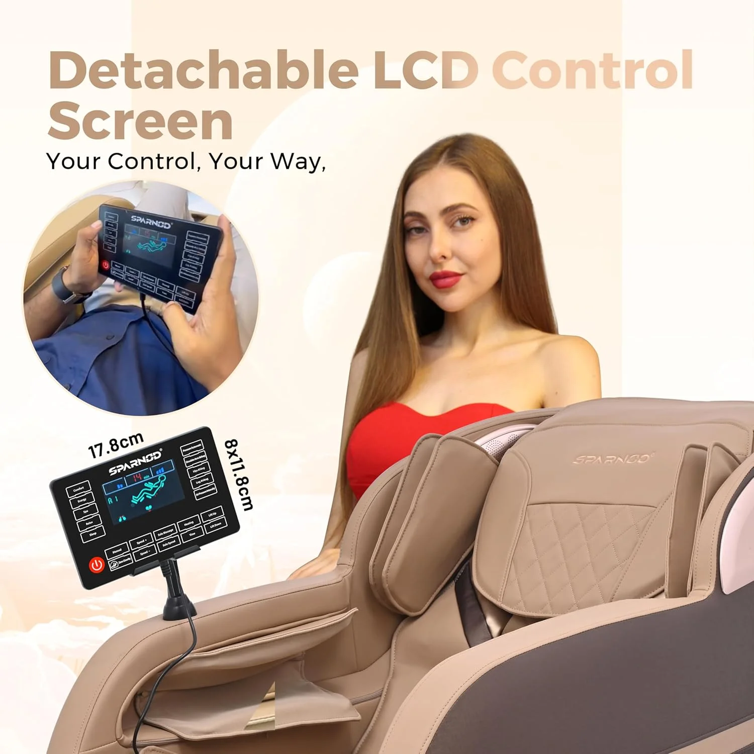 صندلی ماساژور تمام بدن اسپارنود فیتنس مدل New Deluxe Plus: دارای 22 توپ ماساژ ثابت، 22 ایربگ، گرمایش درمانی کمر، حالت بی وزنی، ماساژ پا، بلندگوهای بلوتوث (DELUXE) صندلی ماساژور تمام بدن اسپارنود فیتنس مدل New Deluxe Plus: دارای 22 توپ ماساژ ثابت، 22 ایربگ، گرمایش درمانی کمر، حالت بی وزنی، ماساژ پا، بلندگوهای بلوتوث (DELUXE)